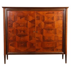 Large cabinet in mahogany, oak and mother-of-pearl from the 1940s