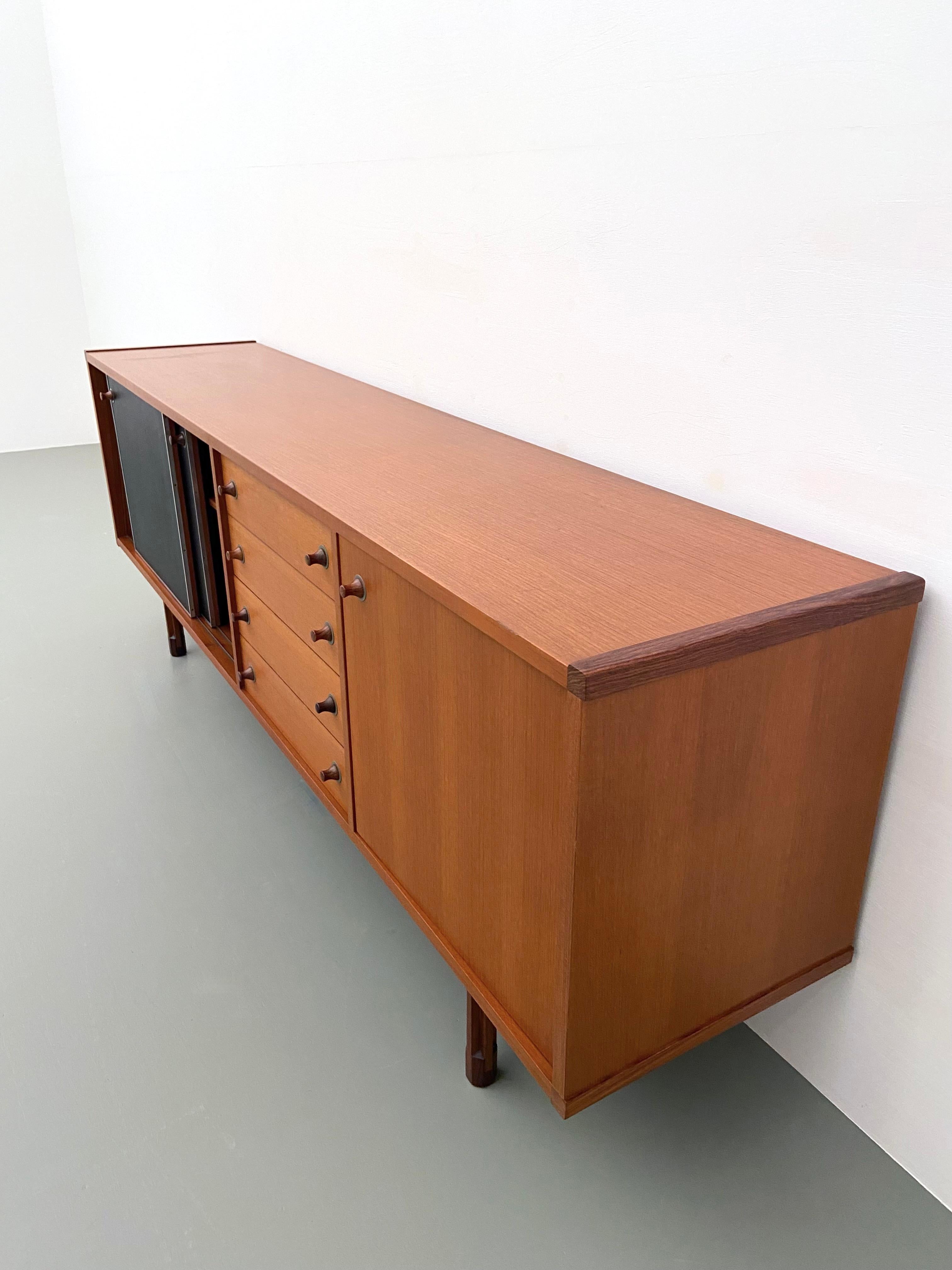 Large Cabinet in Teak and Black Laminate by Elam, Italy, 1960's For Sale 8