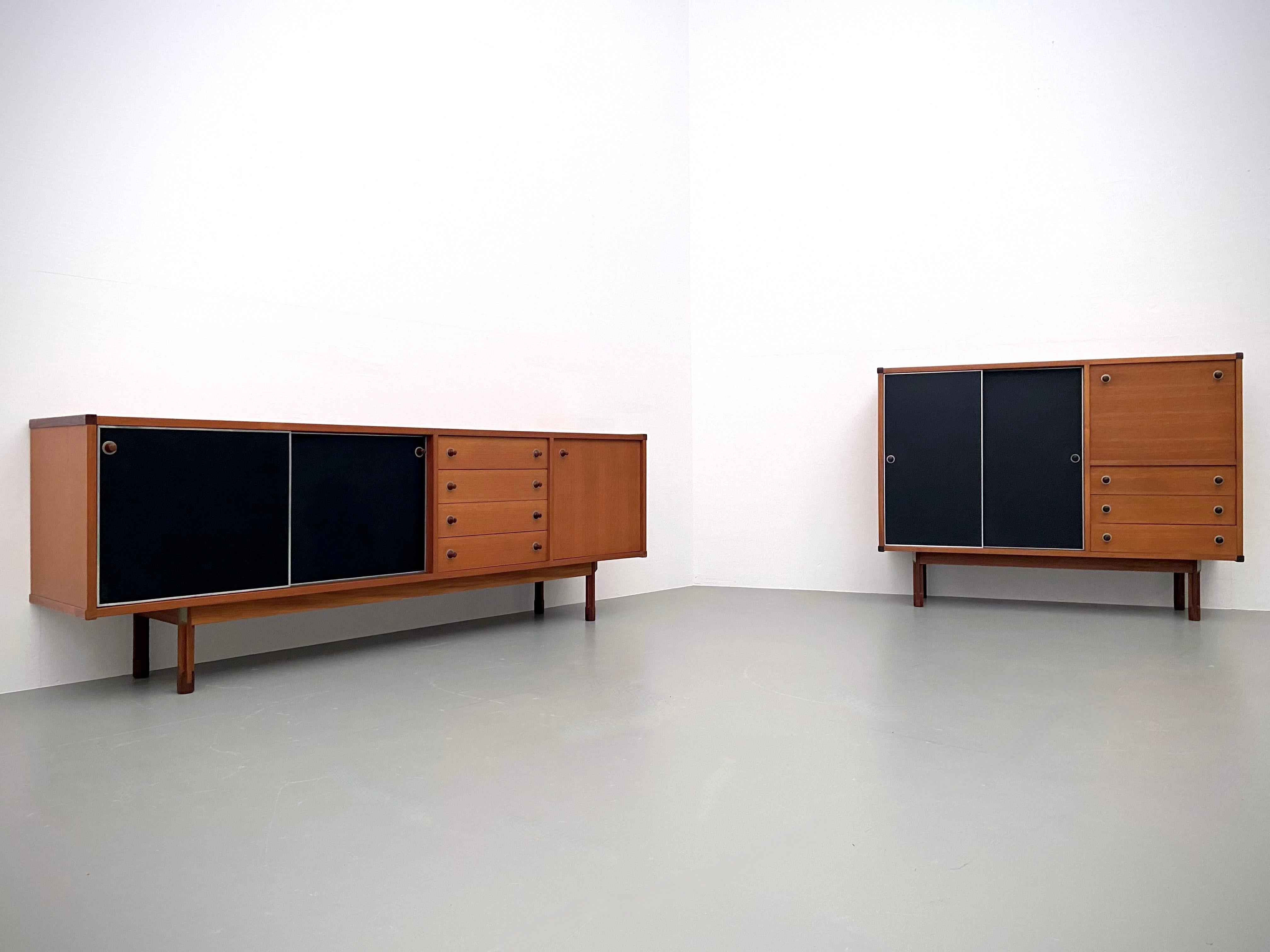 Mid-20th Century Large Cabinet in Teak and Black Laminate by Elam, Italy, 1960's