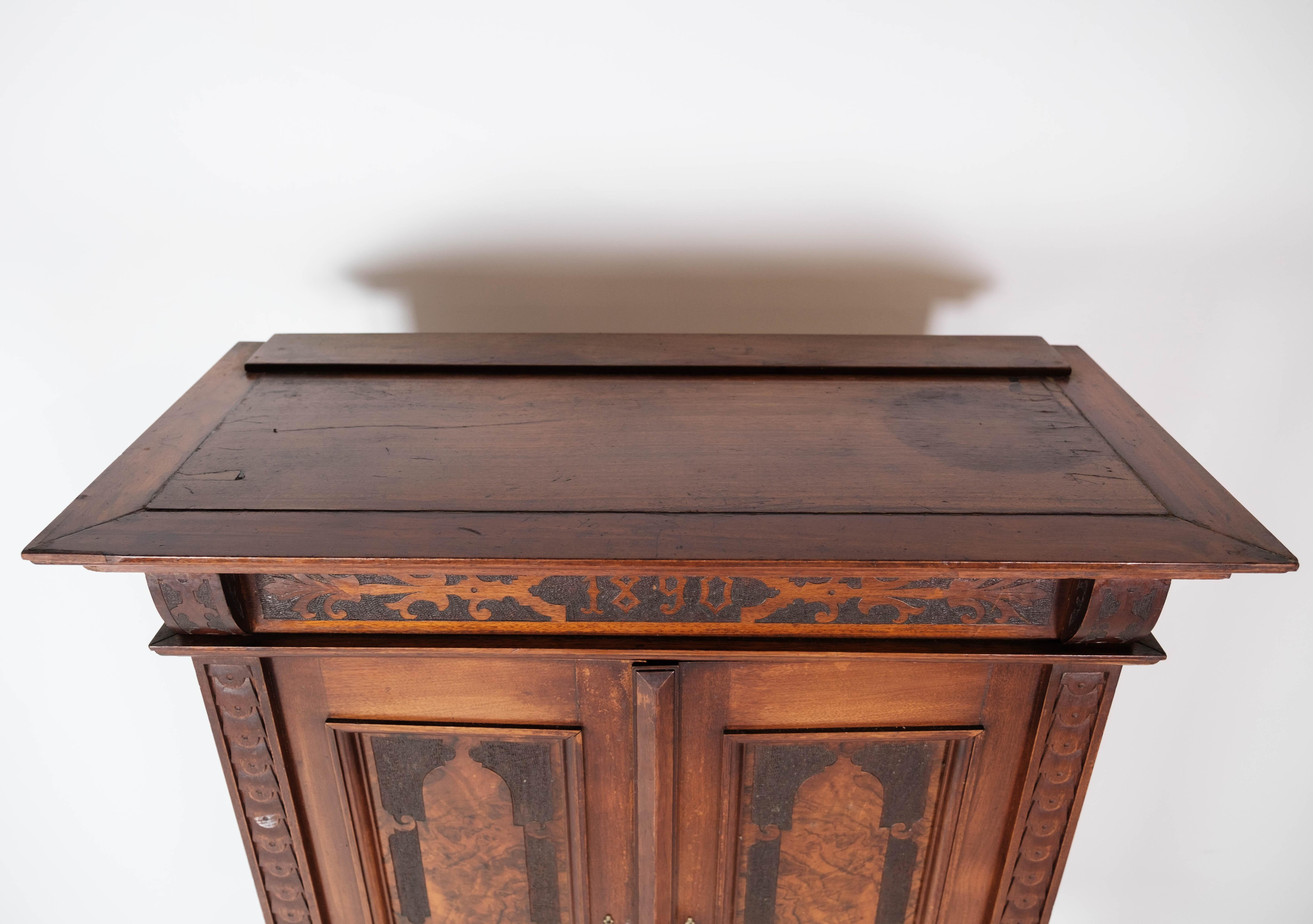 Large Cabinet of Mahogany and Walnut Decorated with Carvings, 1860s 1