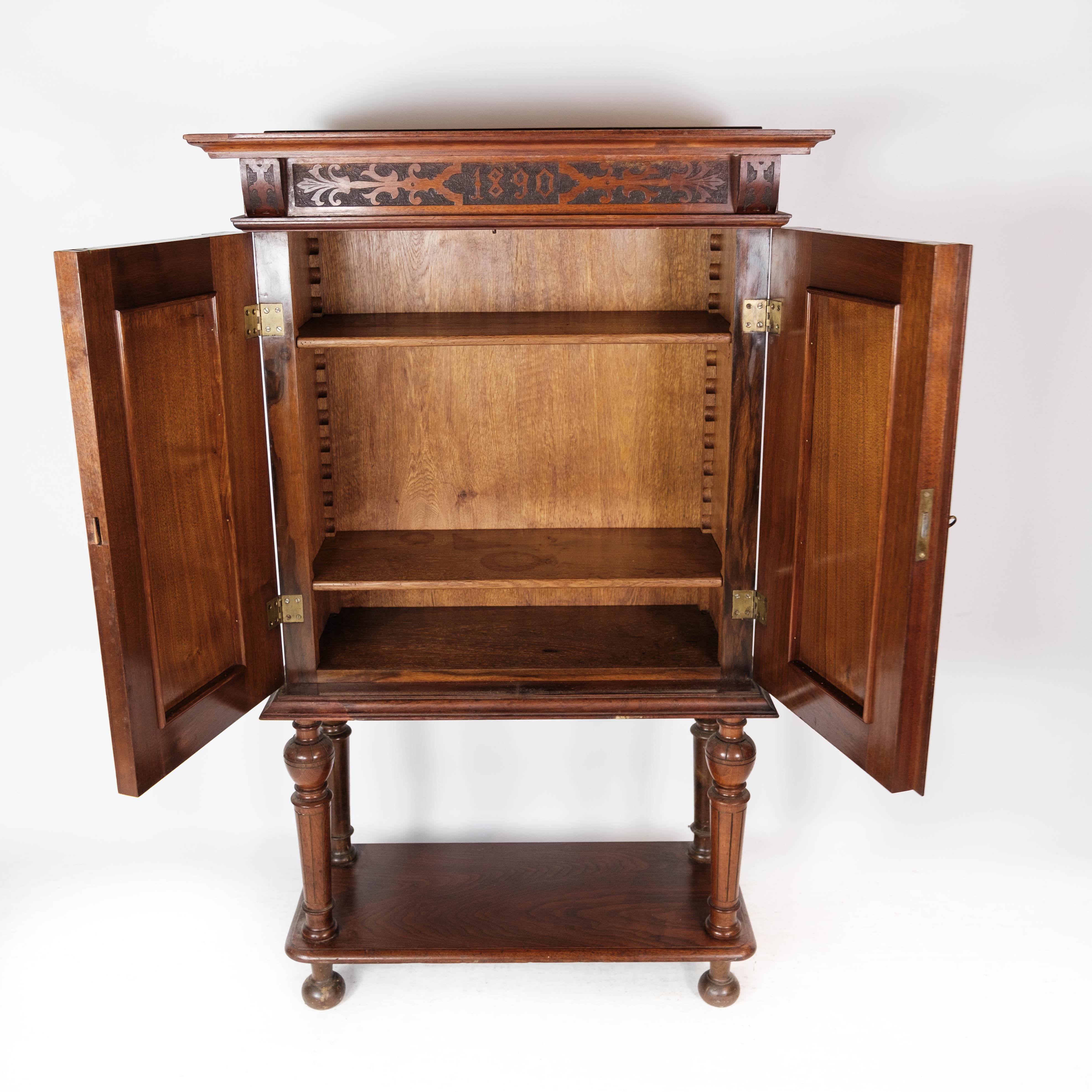 Large Cabinet of Mahogany and Walnut Decorated with Carvings, 1860s 2