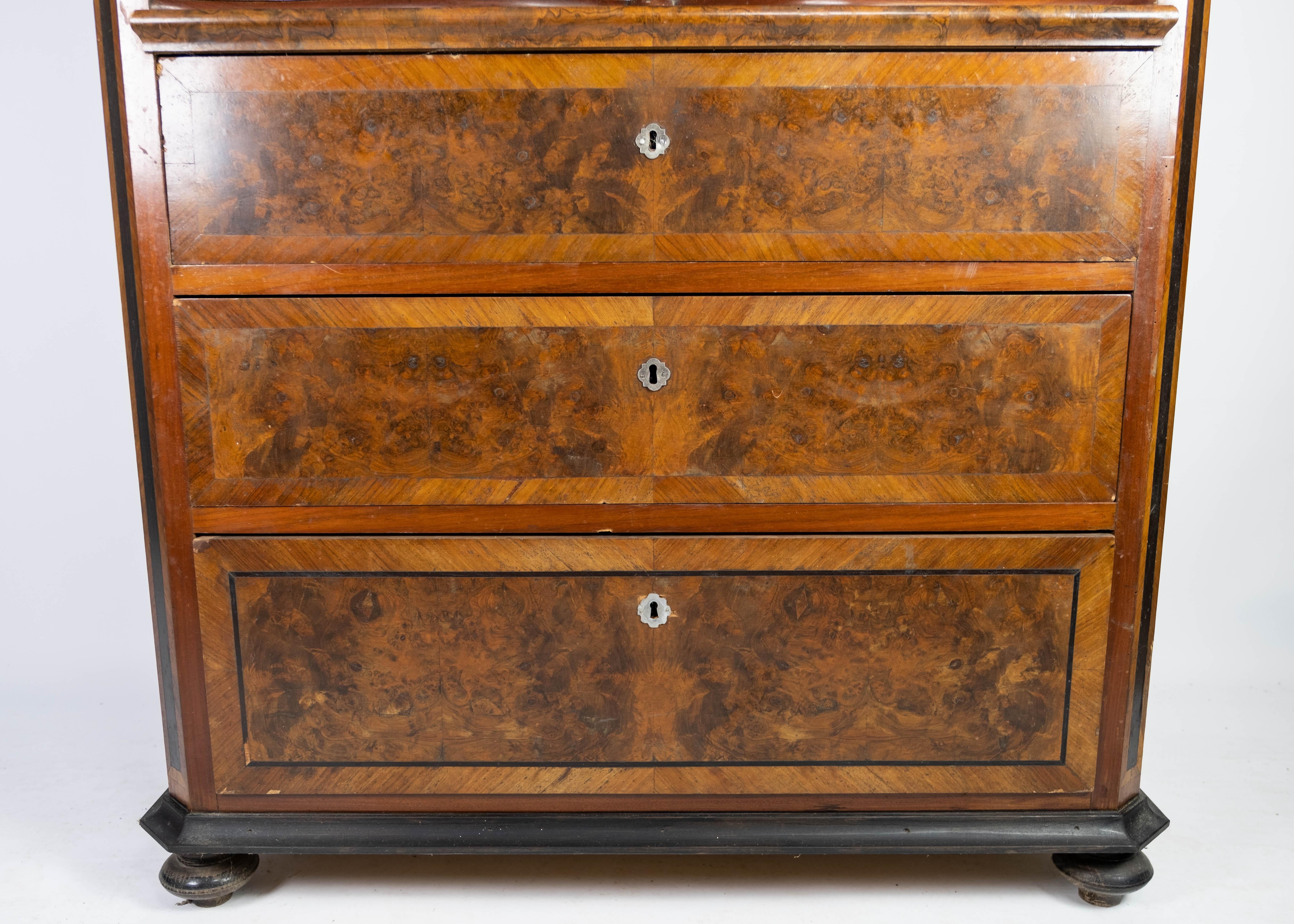 Danish Large Cabinet Made In Polished Mahogany & Walnut From 1880s For Sale