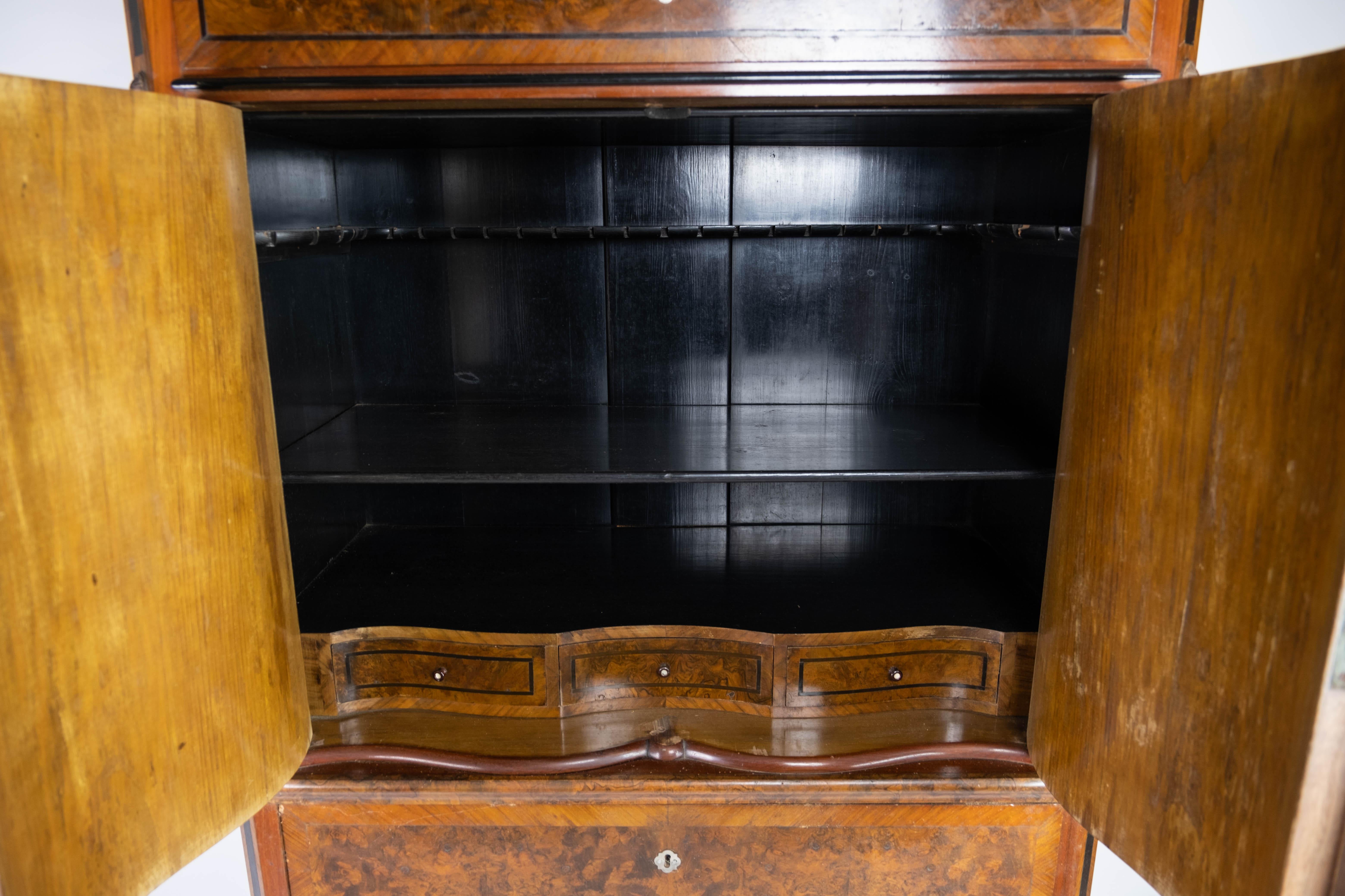 Late 19th Century Large Cabinet Made In Polished Mahogany & Walnut From 1880s For Sale