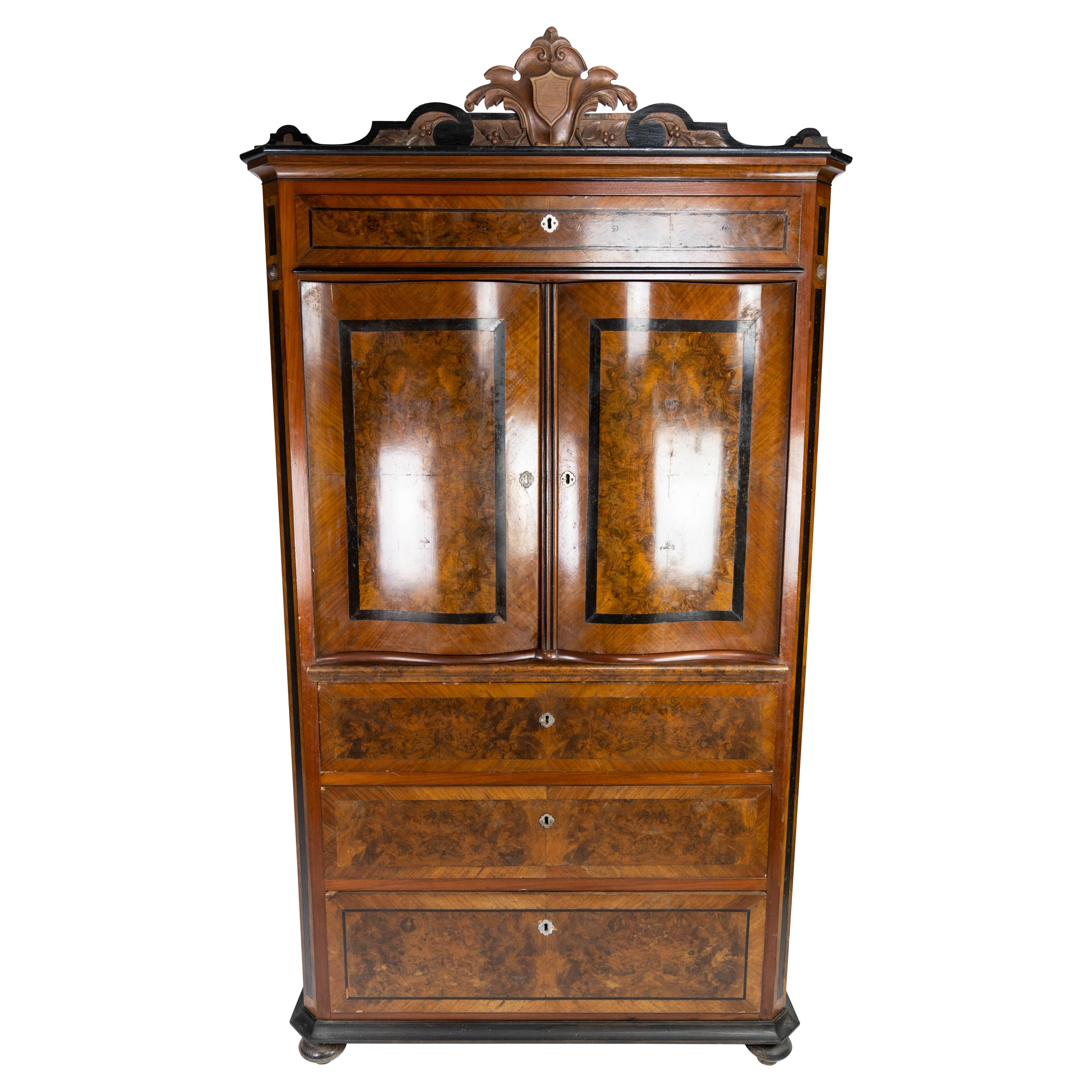 Large Cabinet Made In Polished Mahogany & Walnut From 1880s For Sale