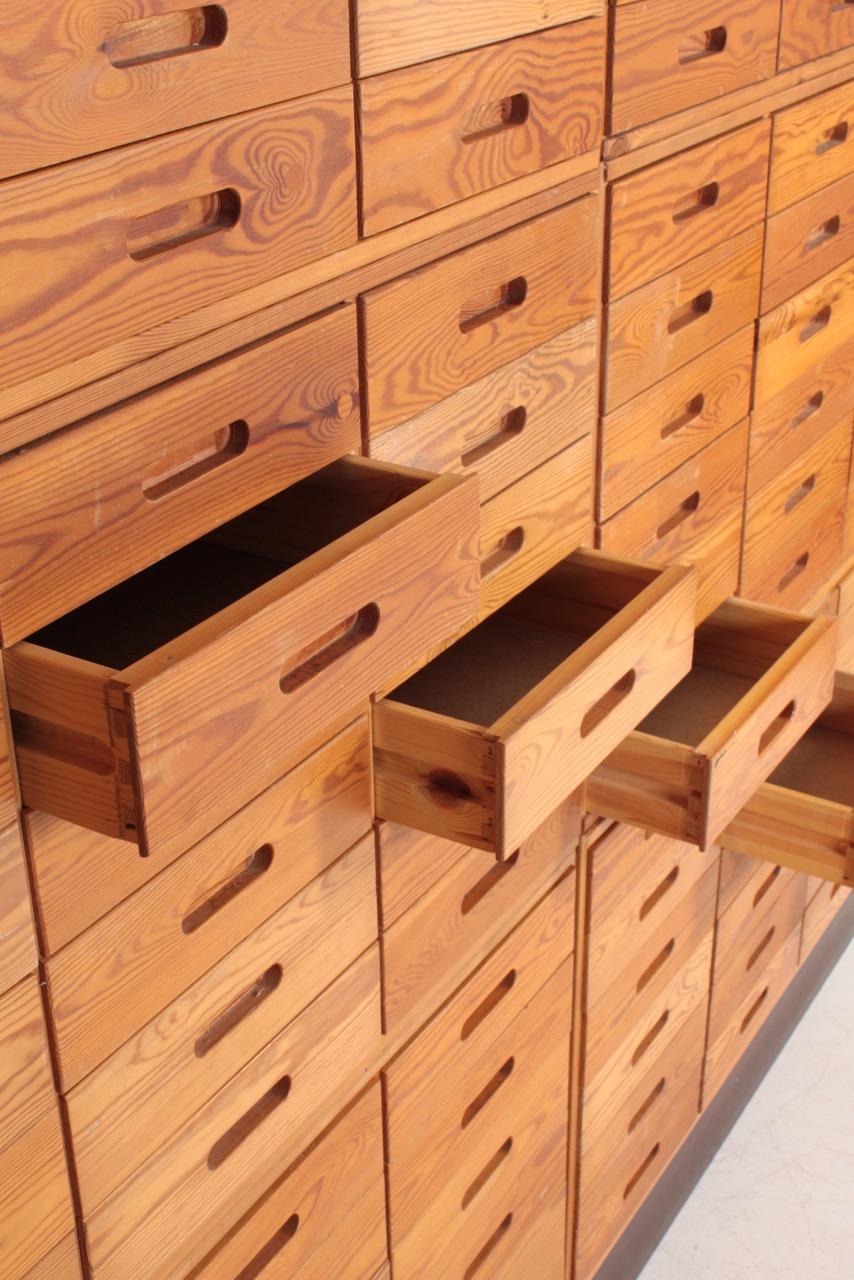 Scandinavian Modern Large Cabinet with a Large Bank of Drawers in Pine, Danish Design, 1970s