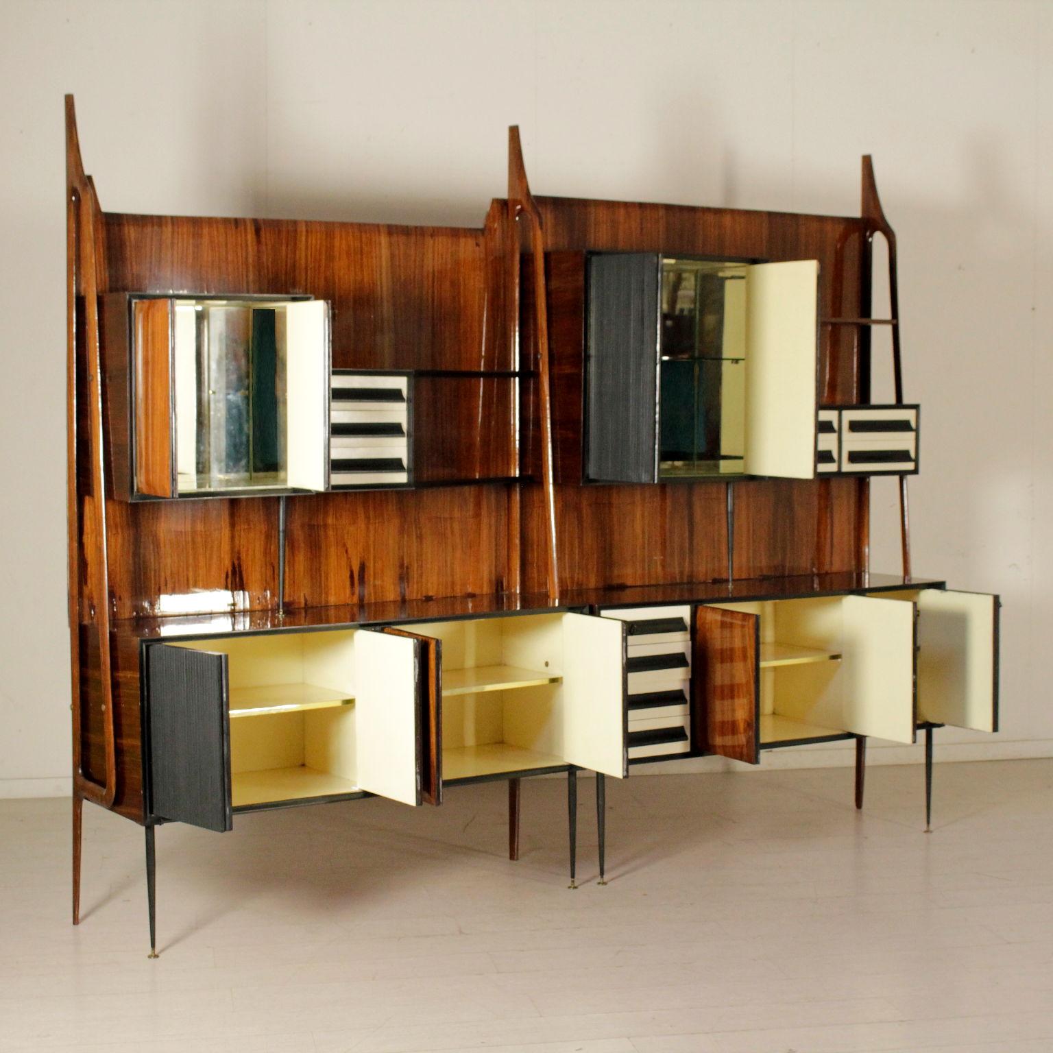 Italian Large Cabinet Wood Veneer Brass Metal Vintage, Italy, 1950s-1960s
