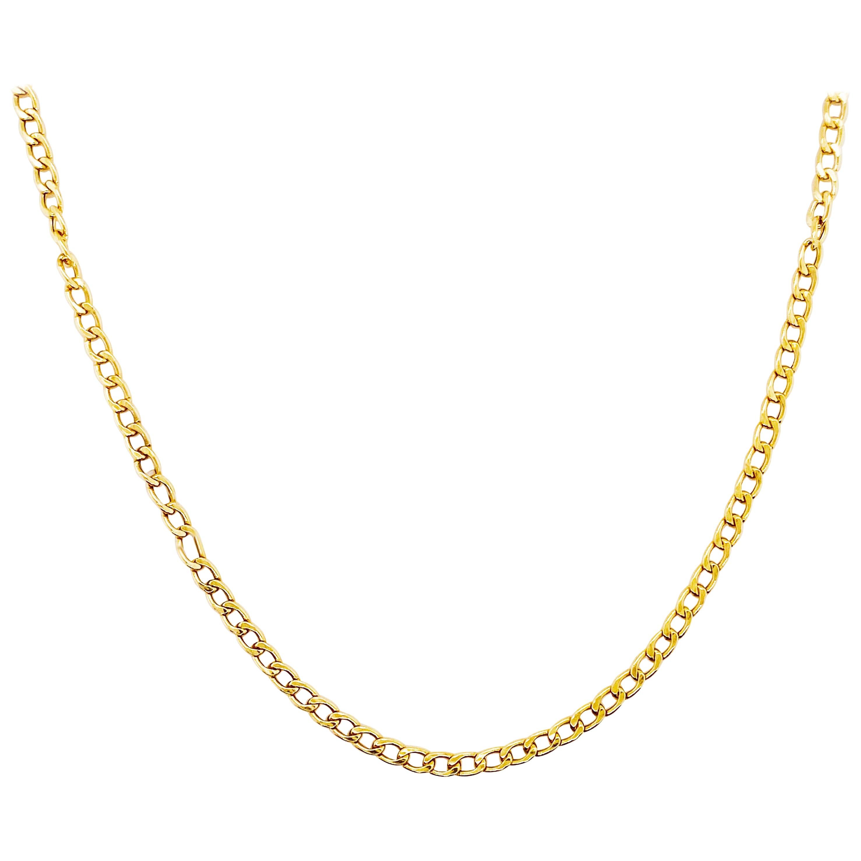 Large Cable Chain Long 14 Karat Yellow Gold, Long Necklace Chain 22inch 3.25mm For Sale