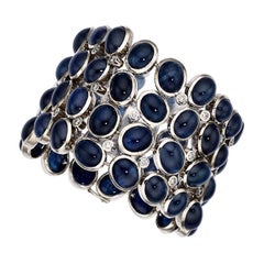 Gran Cabujón Zafiro Azul Diamante Pulsera de Oro