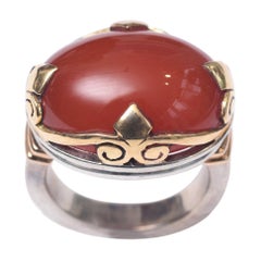 Large Cabochon Carnelian and 18 Karat Gold Dome Cocktail Ring