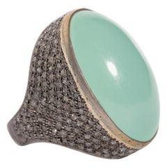 Large Cabochon Chalcedony and Diamond Dome Cocktail Ring
