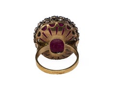 Large Cabochon Ruby and Old Mine Diamond Halo Ring