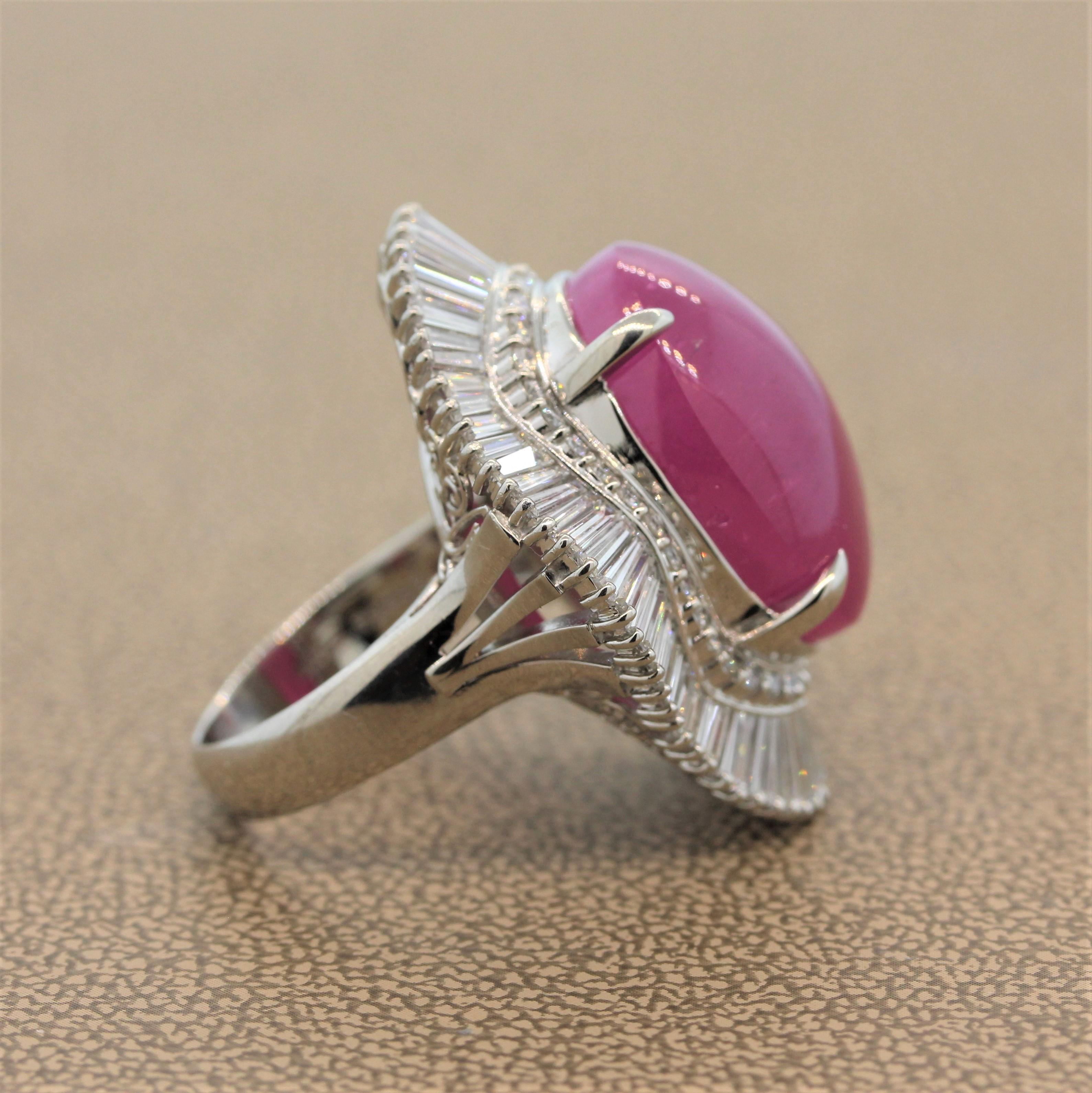 Women's Large Cabochon Ruby Diamond Platinum Cocktail Ring