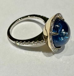 Large Cabochon Tanzanite and Diamond Ladies Ring 14.29 CT, Diamonds 0.66 CT. 14K