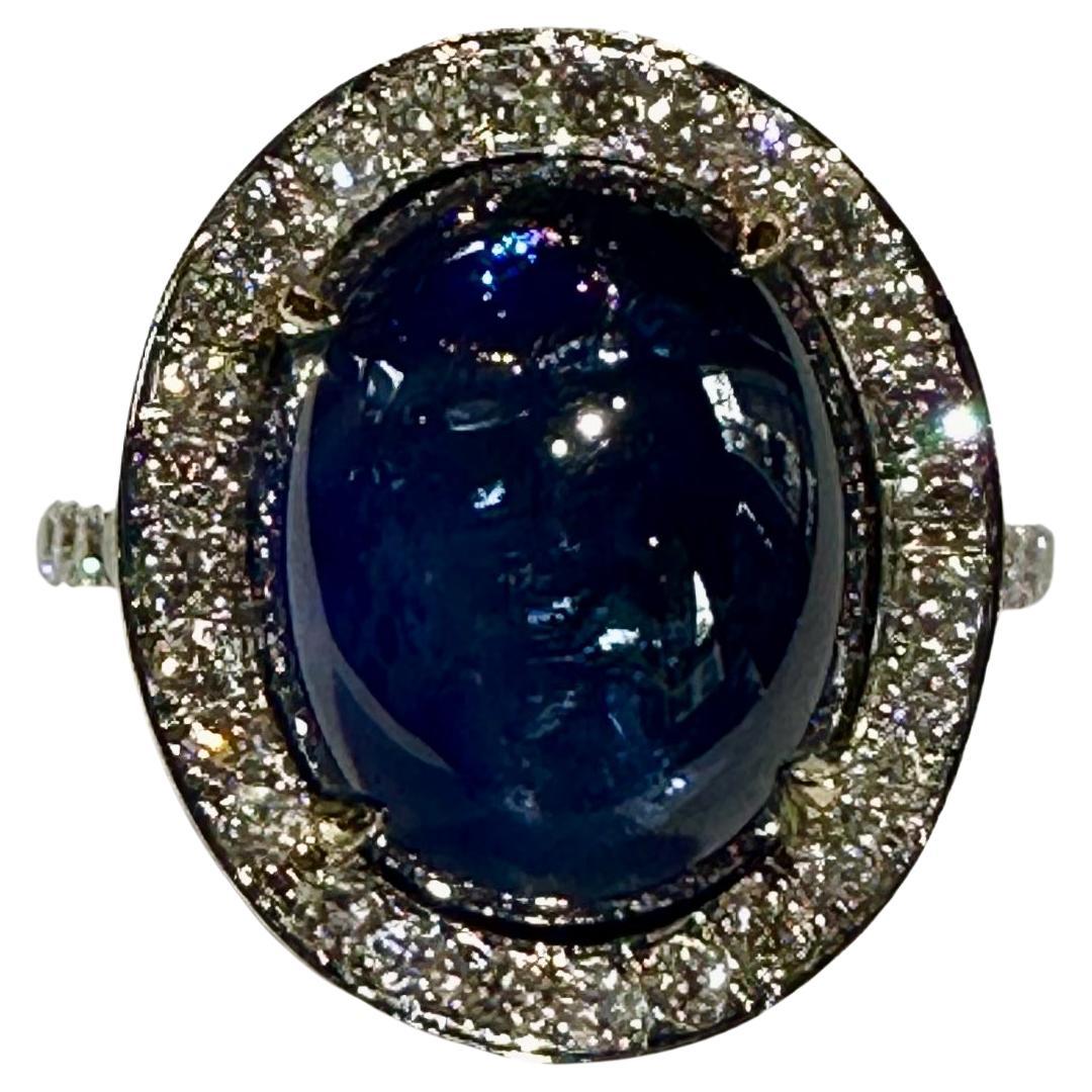 Large Cabochon Tanzanite and Diamond Ladies Ring 14.29 CT, Diamonds 0.66 CT. 14K For Sale