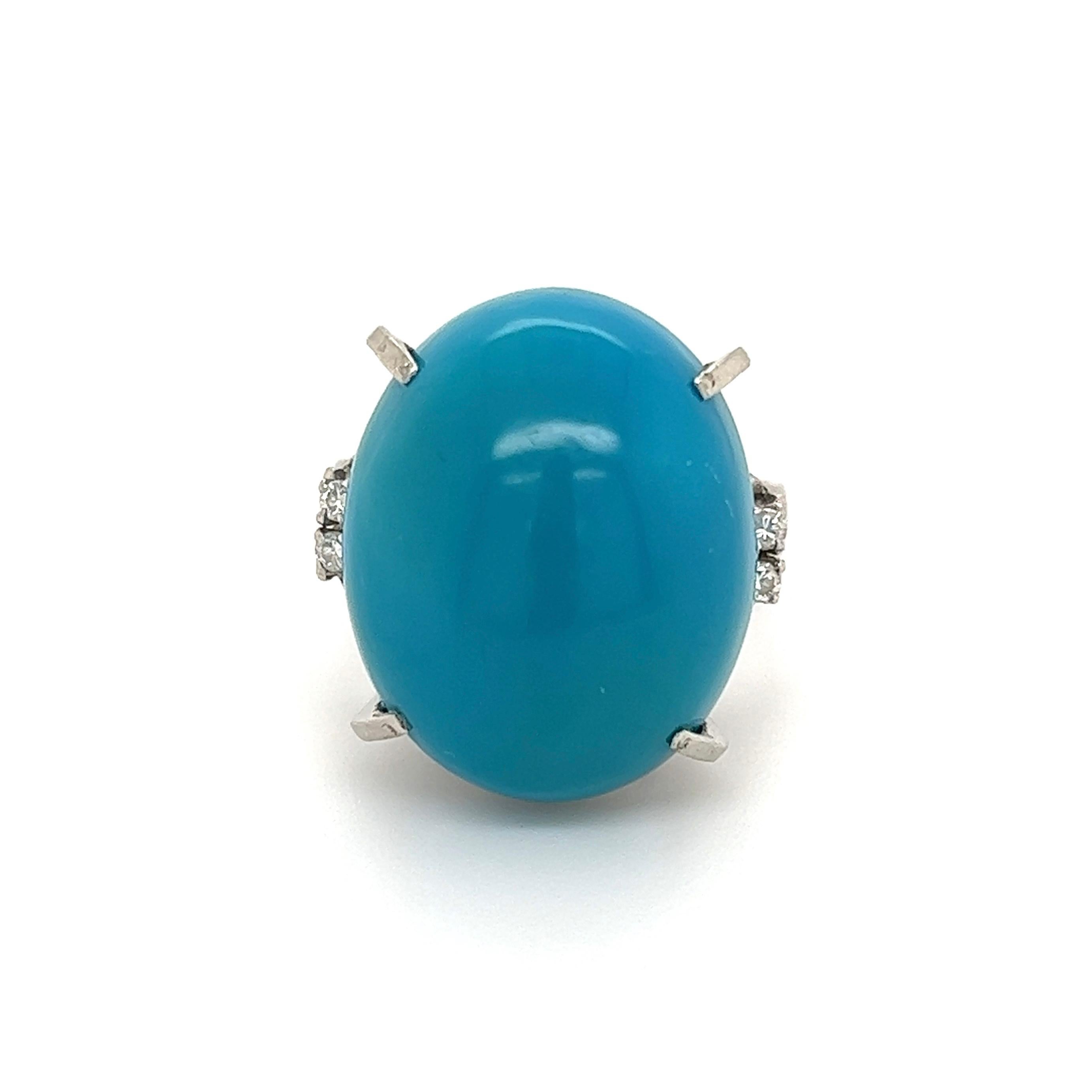 Modern Large Cabochon Turquoise and Diamond Platinum Cocktail Ring