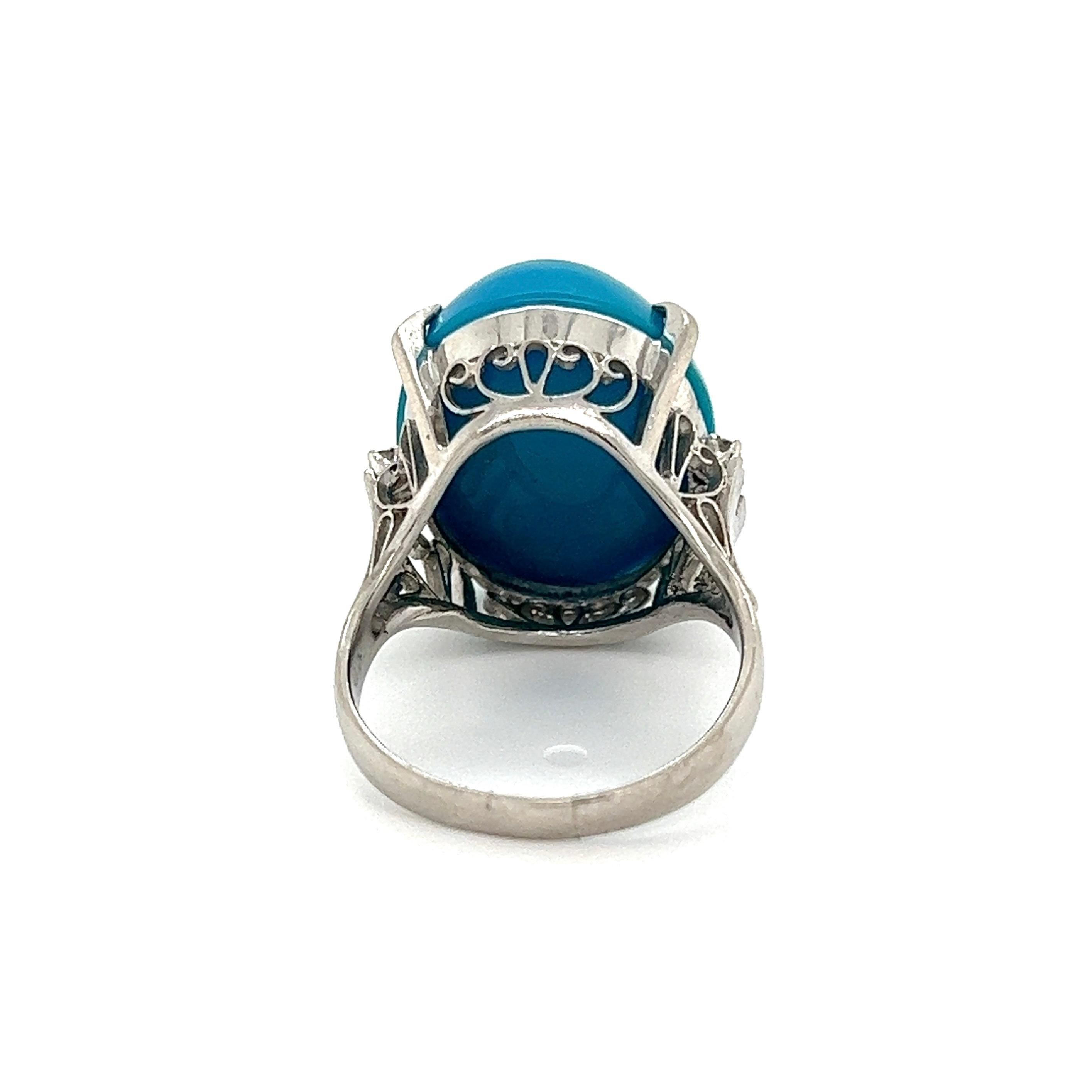 Mixed Cut Large Cabochon Turquoise and Diamond Platinum Cocktail Ring