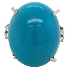 Large Cabochon Turquoise and Diamond Platinum Cocktail Ring