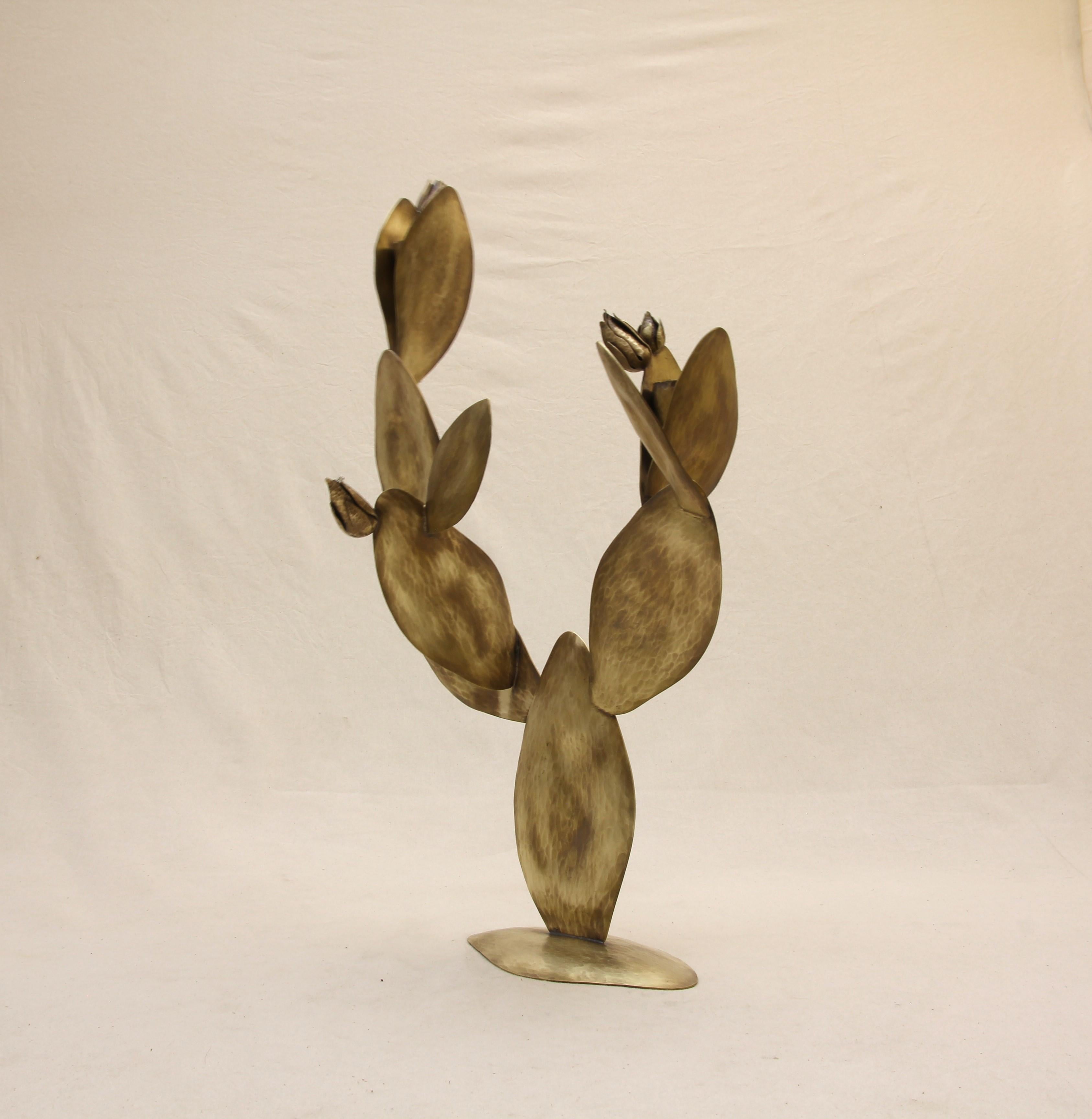 Contemporary Large Cactus Candle Holder Handmade in Tumbaga by Romoherrera For Sale