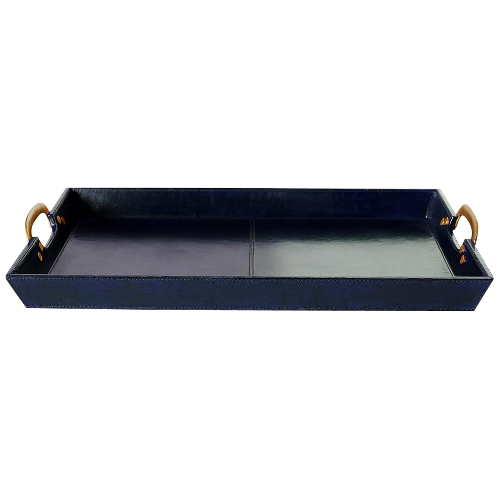 Ben Soleimani Large Cade Leather Serving Tray - Sapphire For Sale