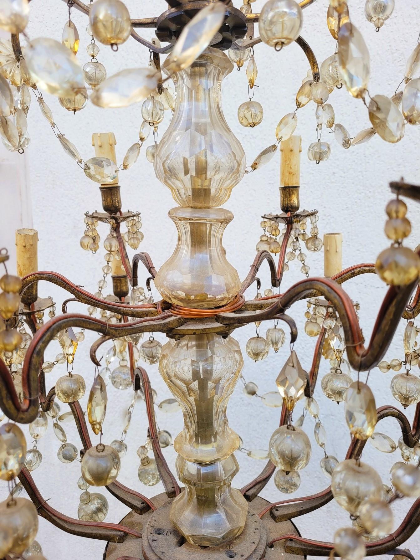 Gran araña de jaula con colgantes, 18 luces, finales del siglo XIX principios del XX Francés en venta