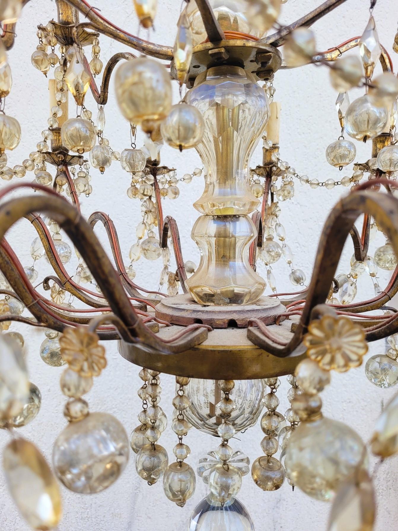 Gran araña de jaula con colgantes, 18 luces, finales del siglo XIX principios del XX en Bueno estado para la venta en MARSEILLE, FR
