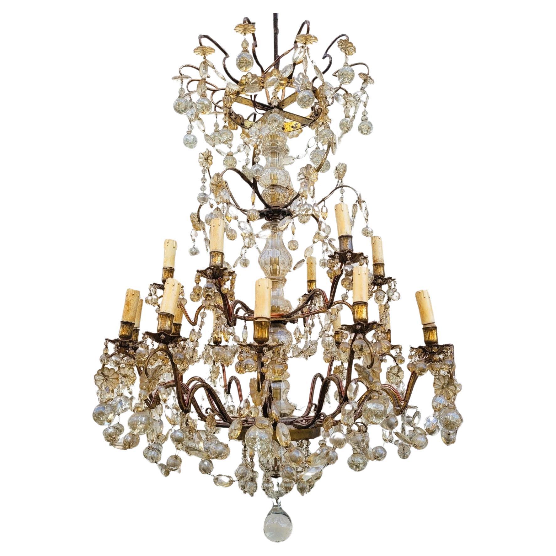Large Cage Chandelier With pendants, 18 Lights, Late 19th Early 20th Century