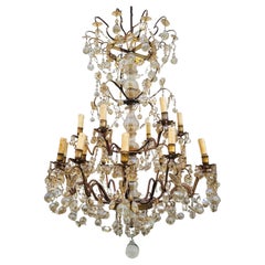 Large Cage Chandelier With pendants, 18 Lights, Late 19th Early 20th Century