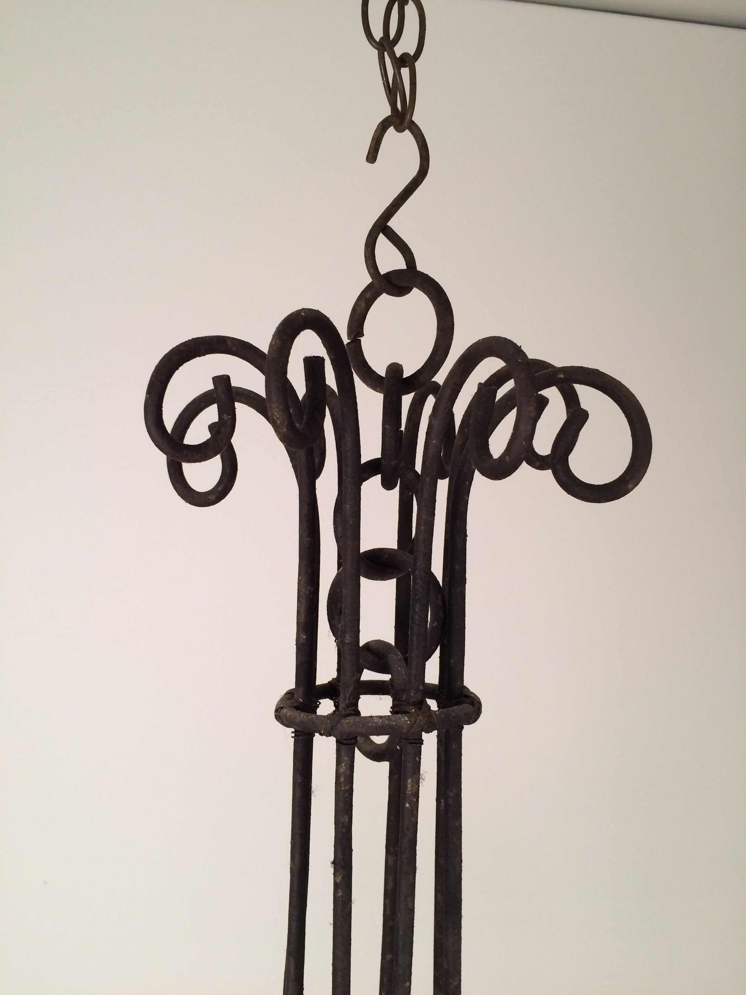 Late 20th Century Large Cage Wrought Iron Chandelier, French, circa 1970