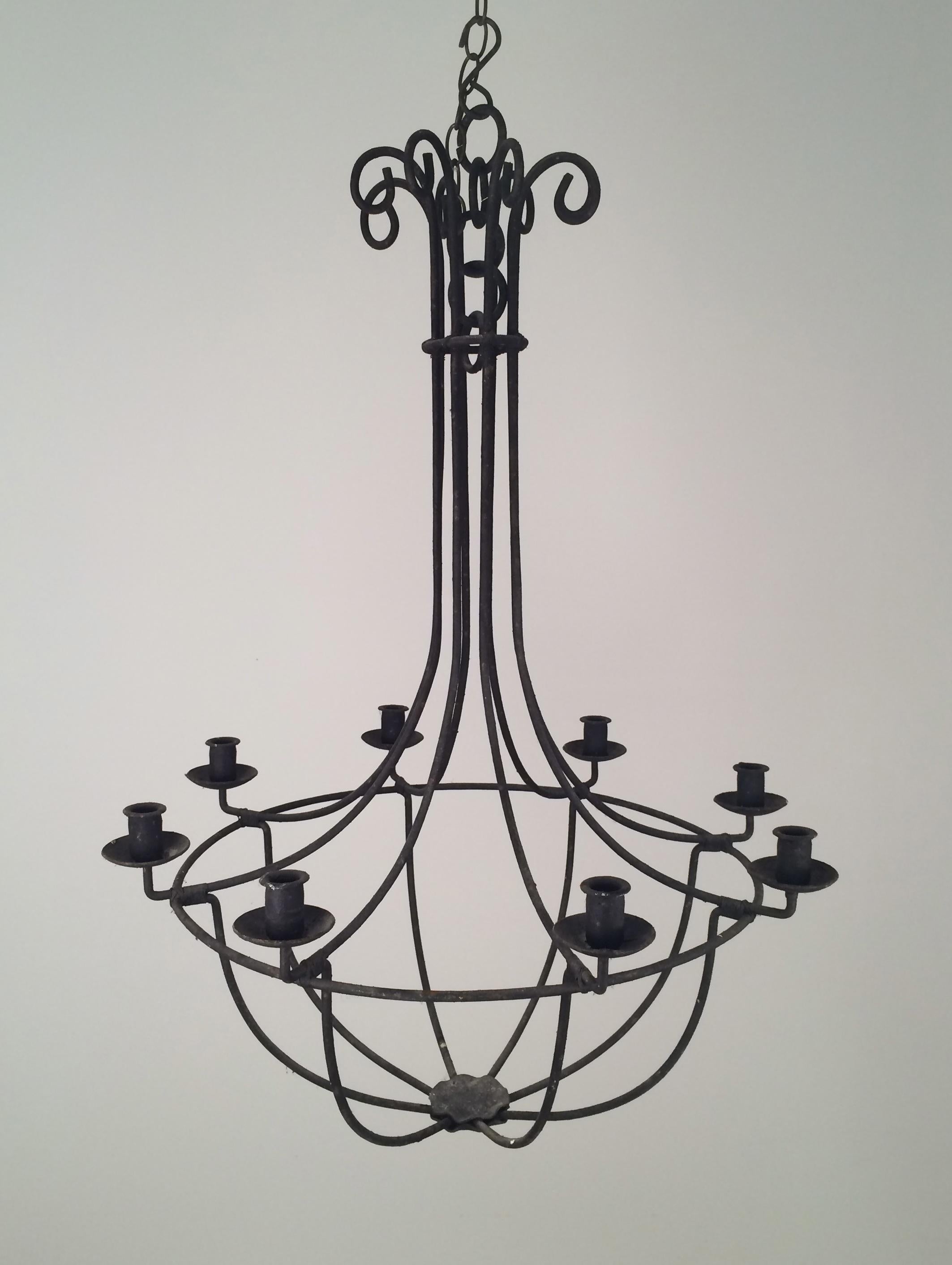 Large Cage Wrought Iron Chandelier, French, circa 1970 1