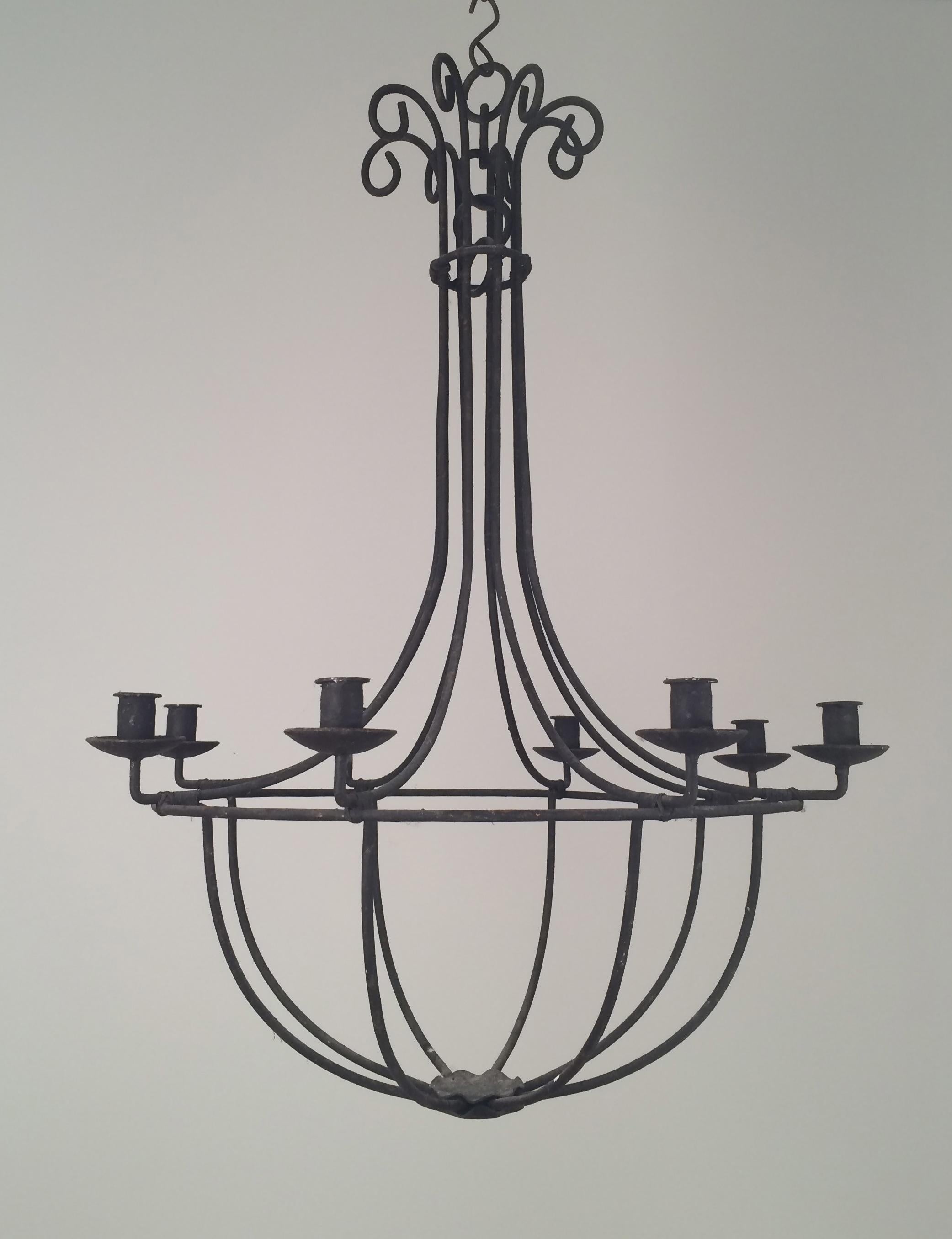 Large Cage Wrought Iron Chandelier, French, circa 1970 2