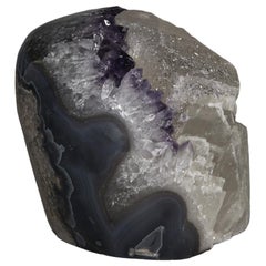 Large Calcite Crystal with Druzy Quartz Blanket on Amethyst Surrounded by Agate