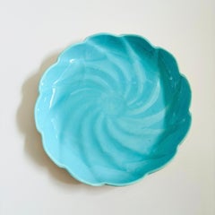 Large California Pottery Turquoise and Cream Circular Tray