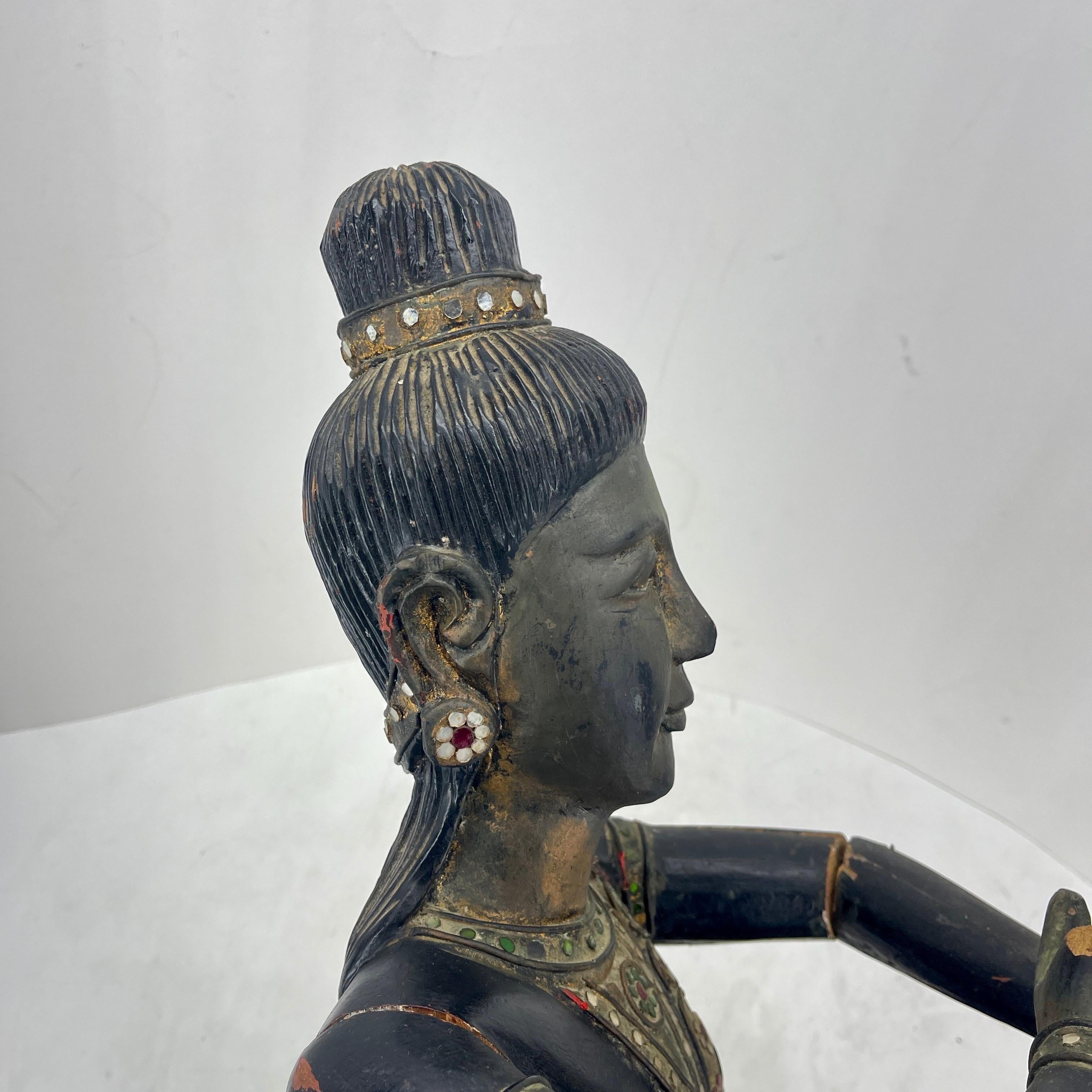 Large Cambodian Black Painted Sitting Buddha Sculpture, circa 1920s For Sale 6