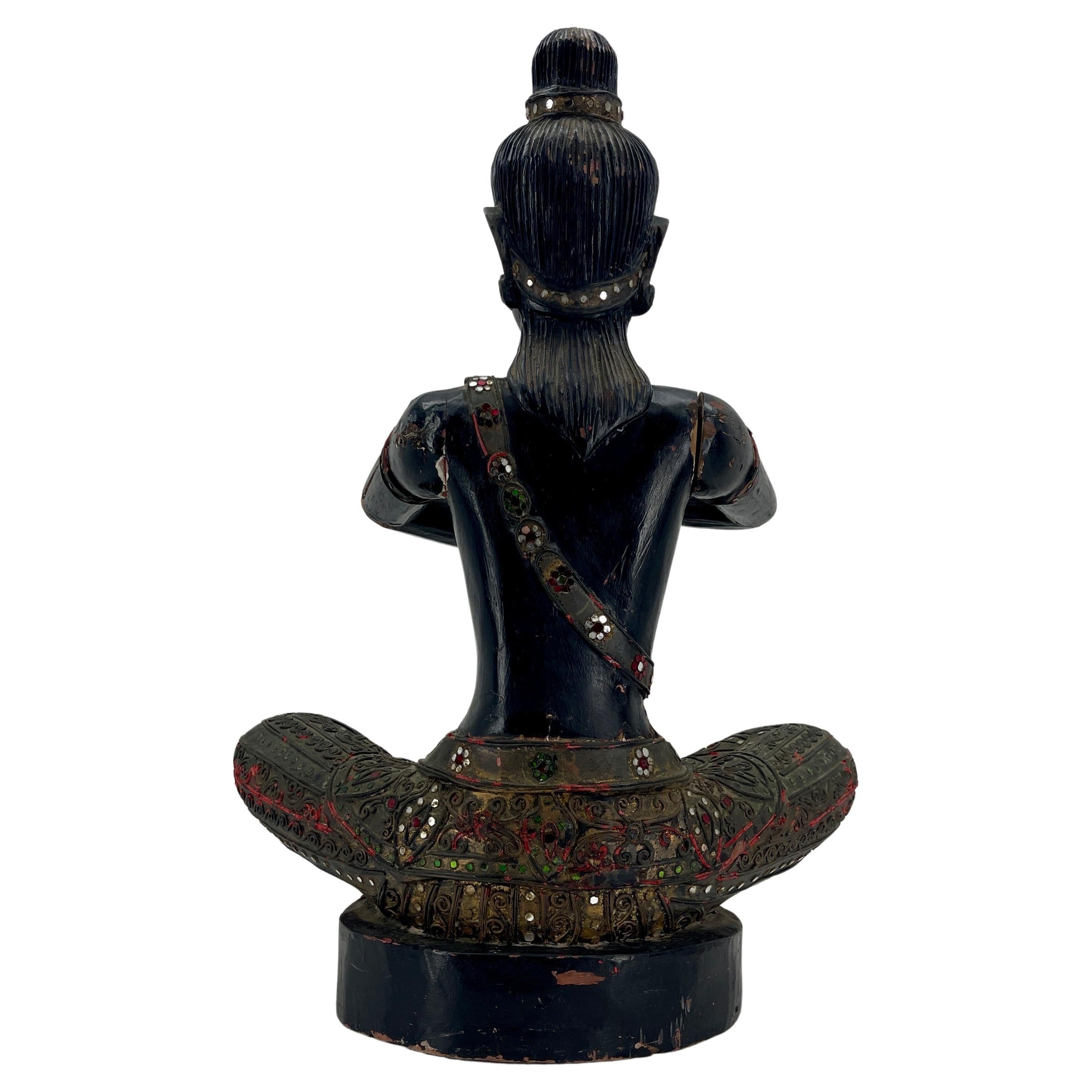 Large Cambodian Black Painted Sitting Buddha Sculpture, circa 1920s For Sale 1