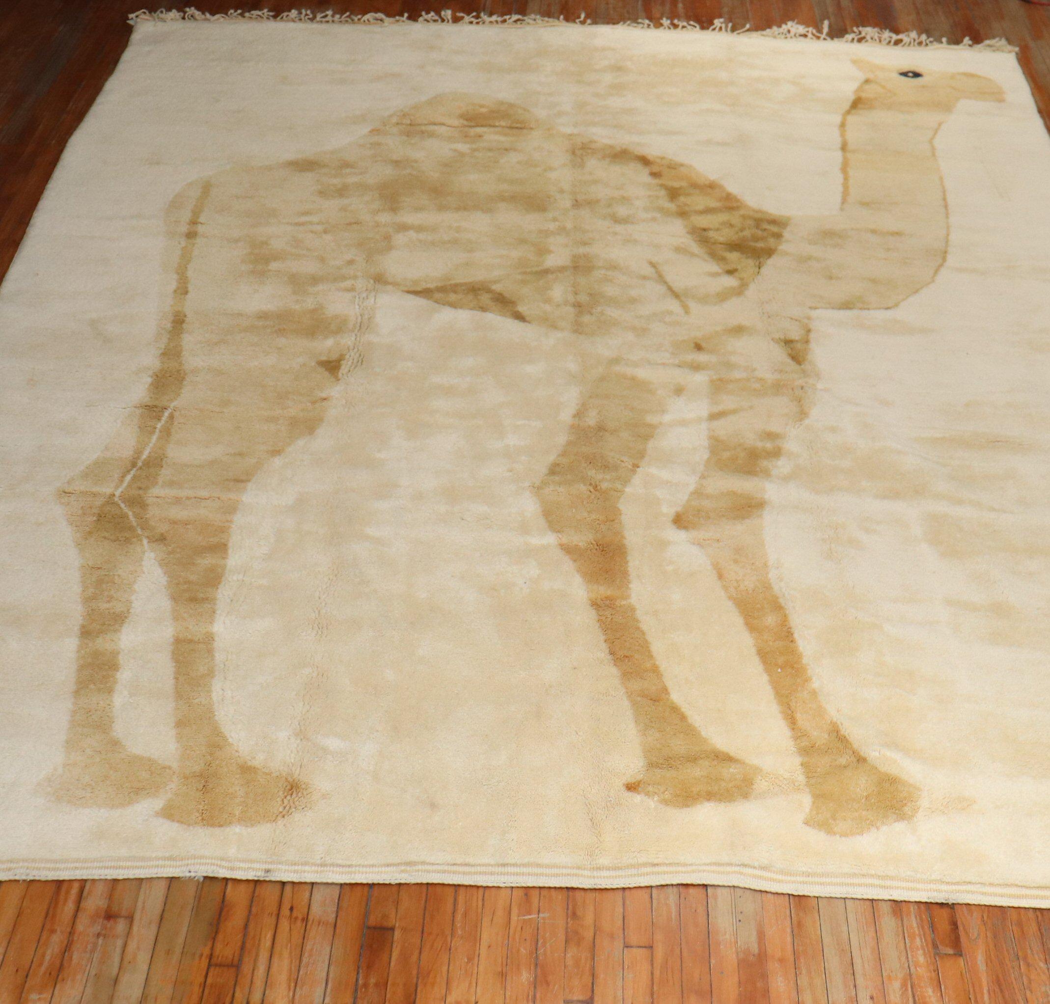 Wool Large Camel Moroccan Rug For Sale