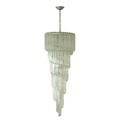 Large Camer Glass or Venini Italian Murano Glass Tiered Spiral Chandelier 1970s
