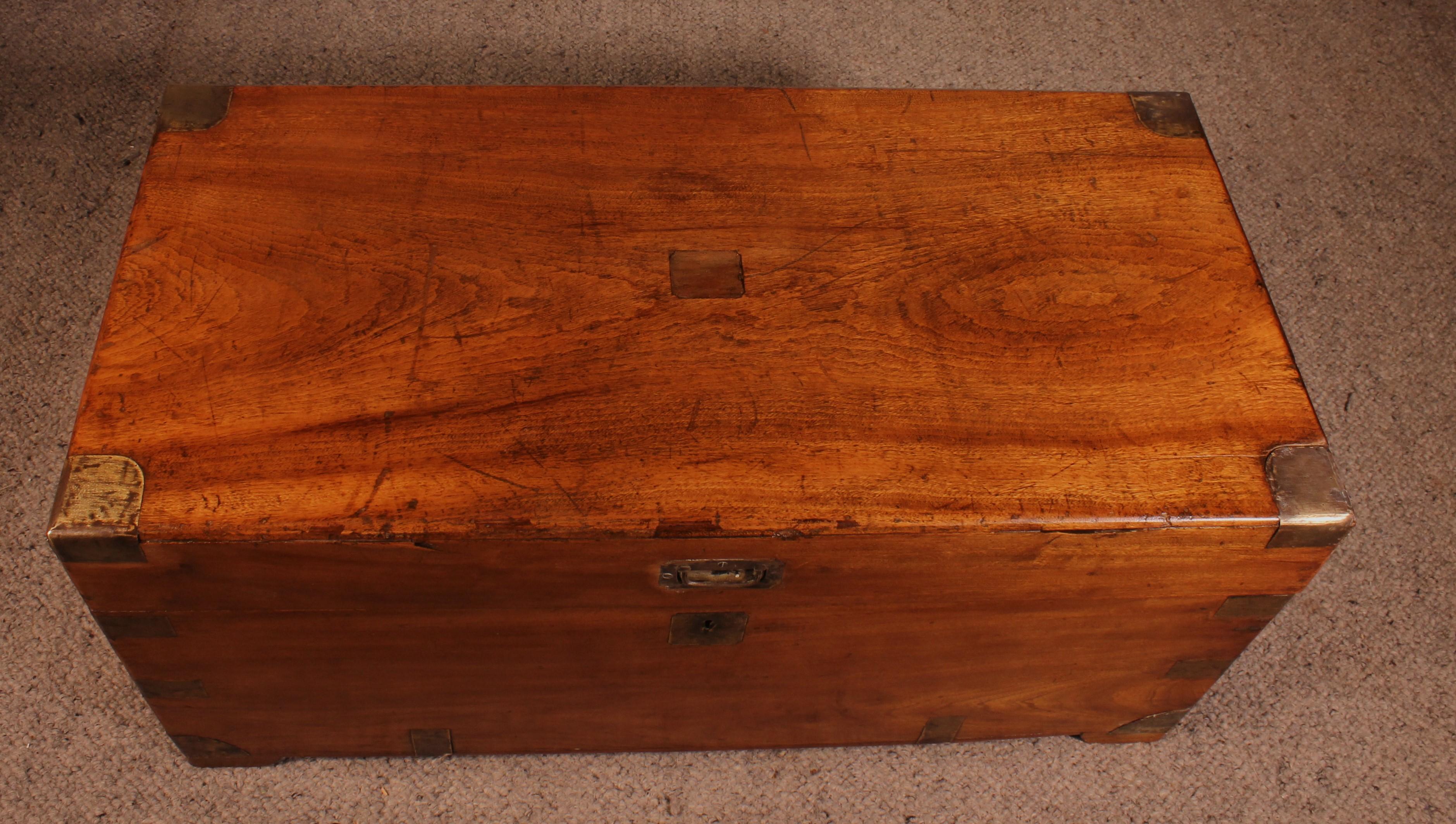 Large Campaign Chest In Camphor Wood From The 19th Century With Tray For Sale 10