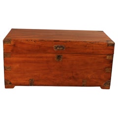 Large Campaign Chest In Camphor Wood From The 19th Century With Tray