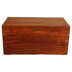 Antique Large Campaign Chest of Captain 0.W Darch N ° 1 in Camphor Wood from 19th Ce