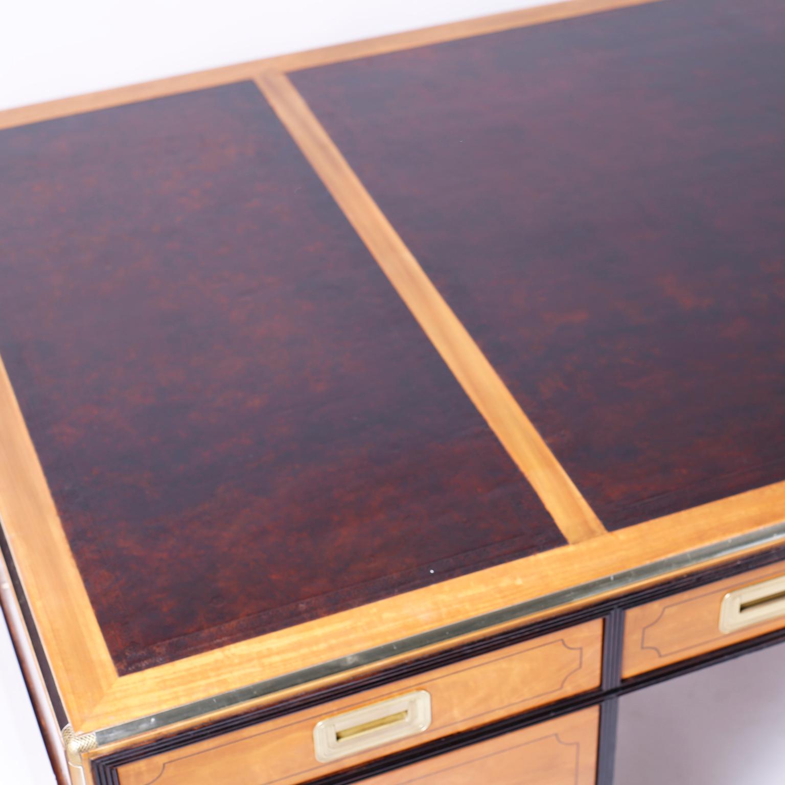 20th Century Large Campaign Style Partners Desk