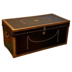 Used Large Camphor Wood & Leather Campaign Trunk, England, Circa:1820