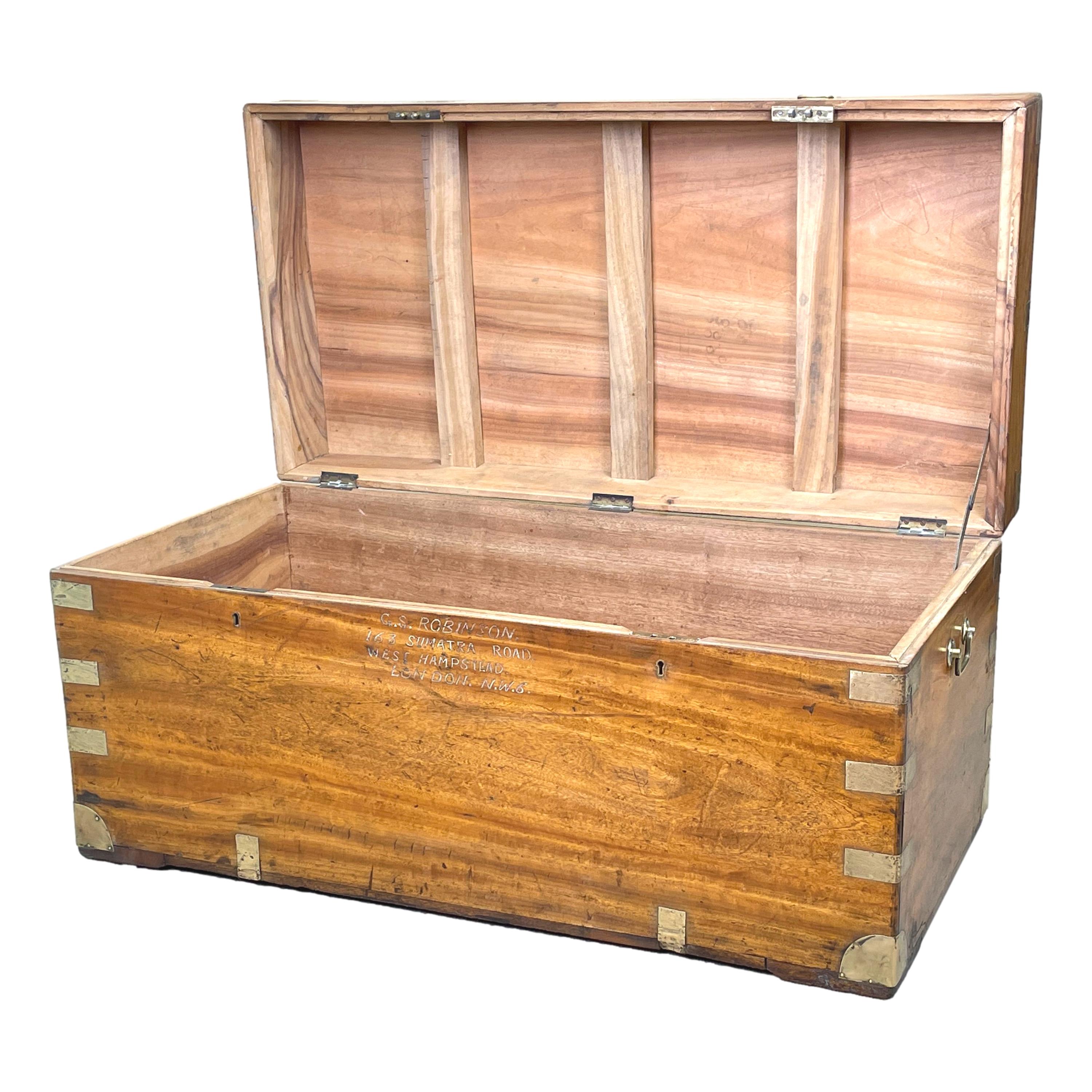 English Large Camphor Wood Military Campaign Trunk