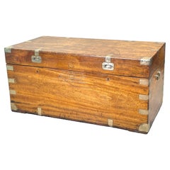 Antique Large Camphor Wood Military Campaign Trunk