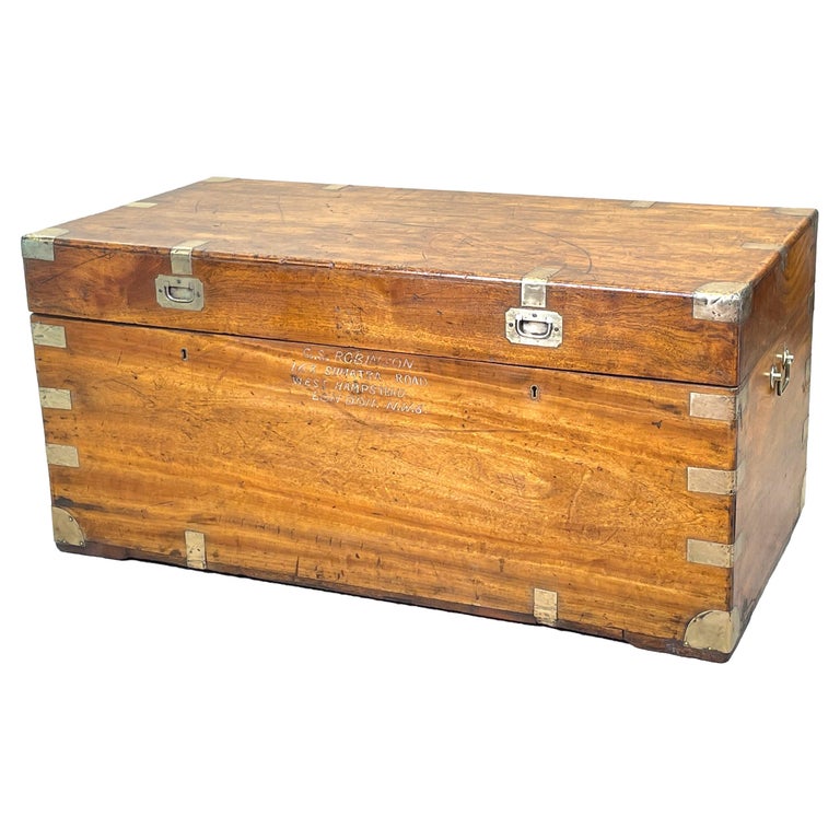 Large Camphor Wood Military Campaign Trunk For Sale
