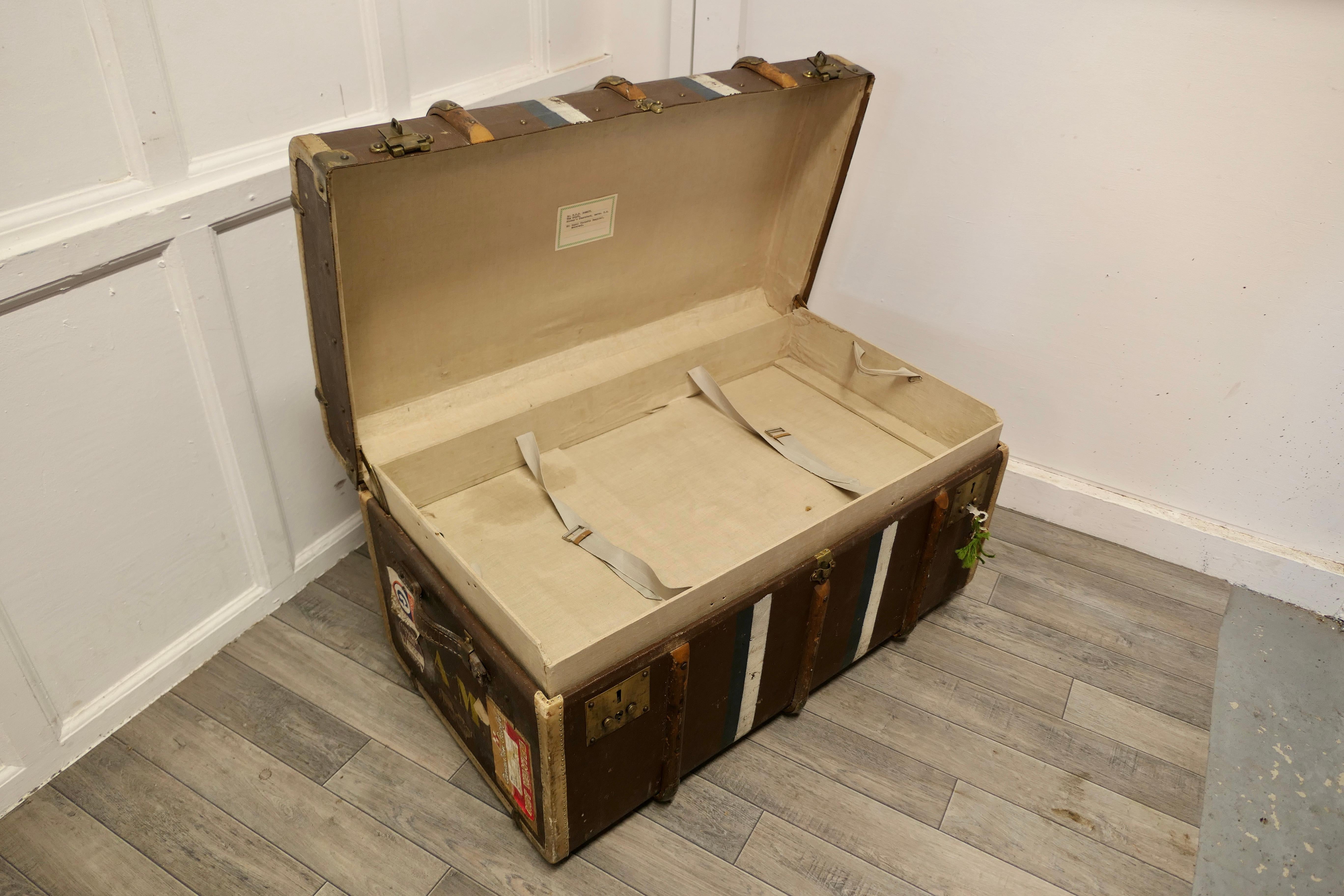 19th Century Large Canadian Canvas, Wood and Brass Bound Steamer Trunk 