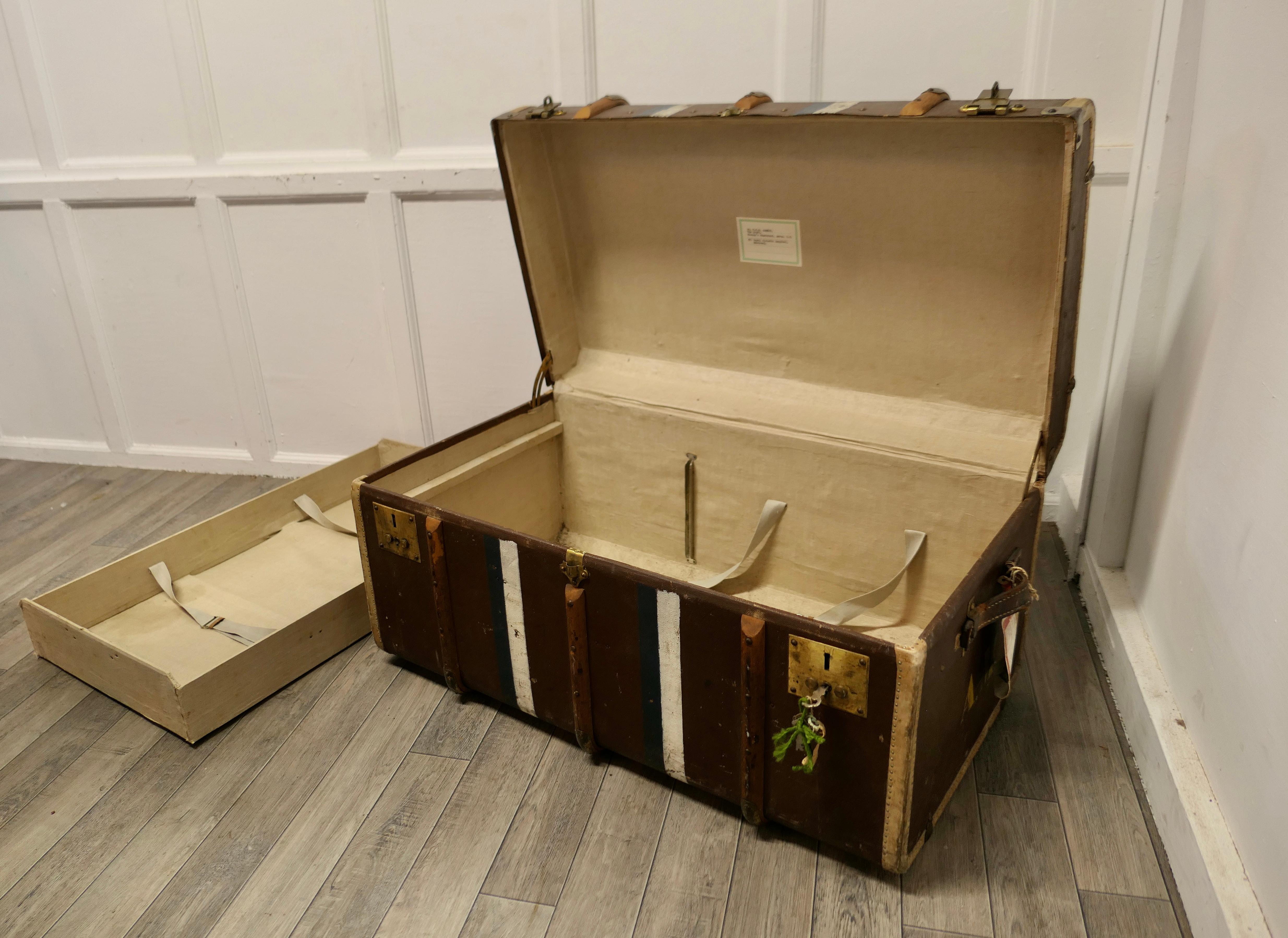Large Canadian Canvas, Wood and Brass Bound Steamer Trunk  1