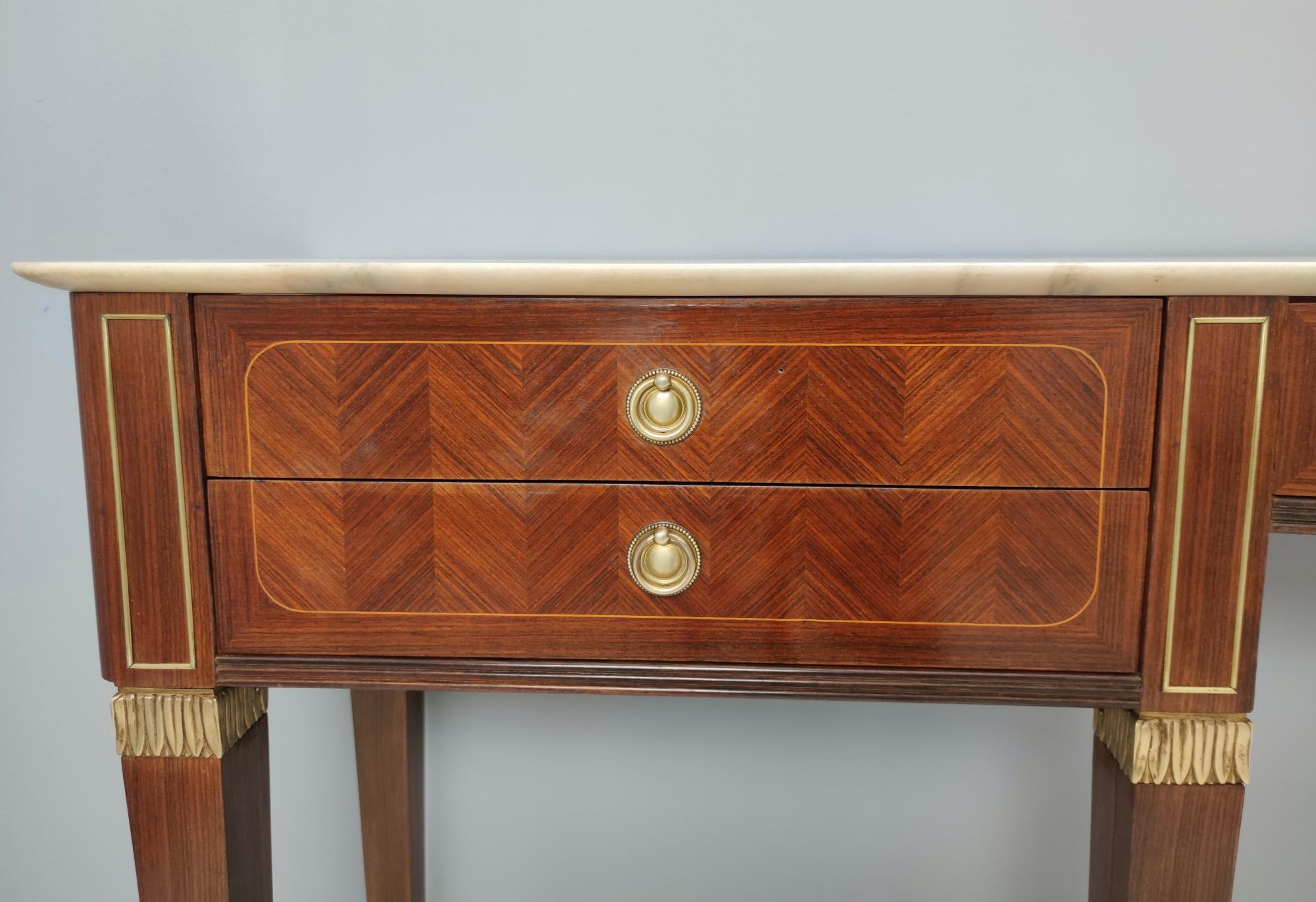 Large Walnut Console Table by Paolo Buffa with Marble Top, Italy 3