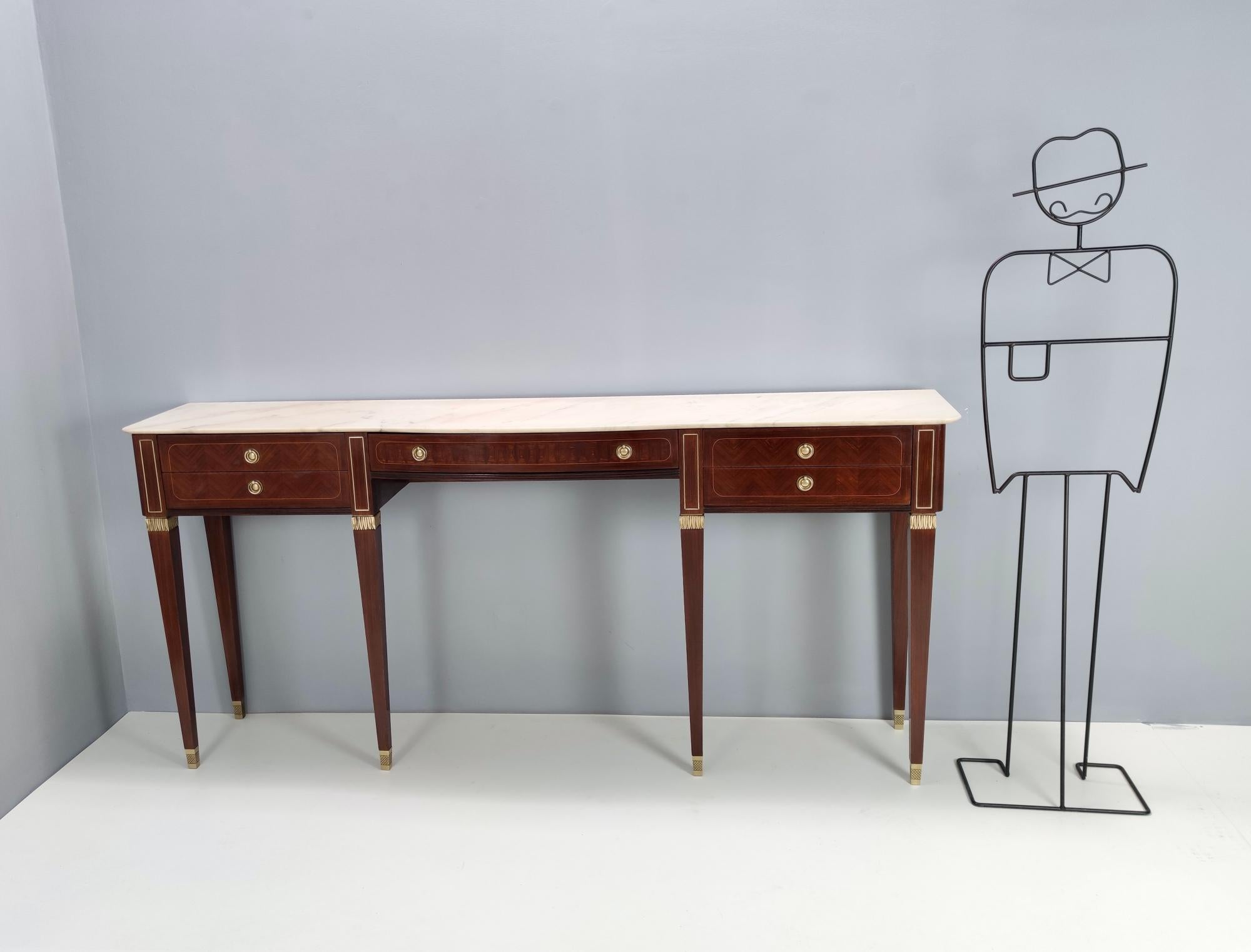 Mid-Century Modern Large Walnut Console Table by Paolo Buffa with Marble Top, Italy