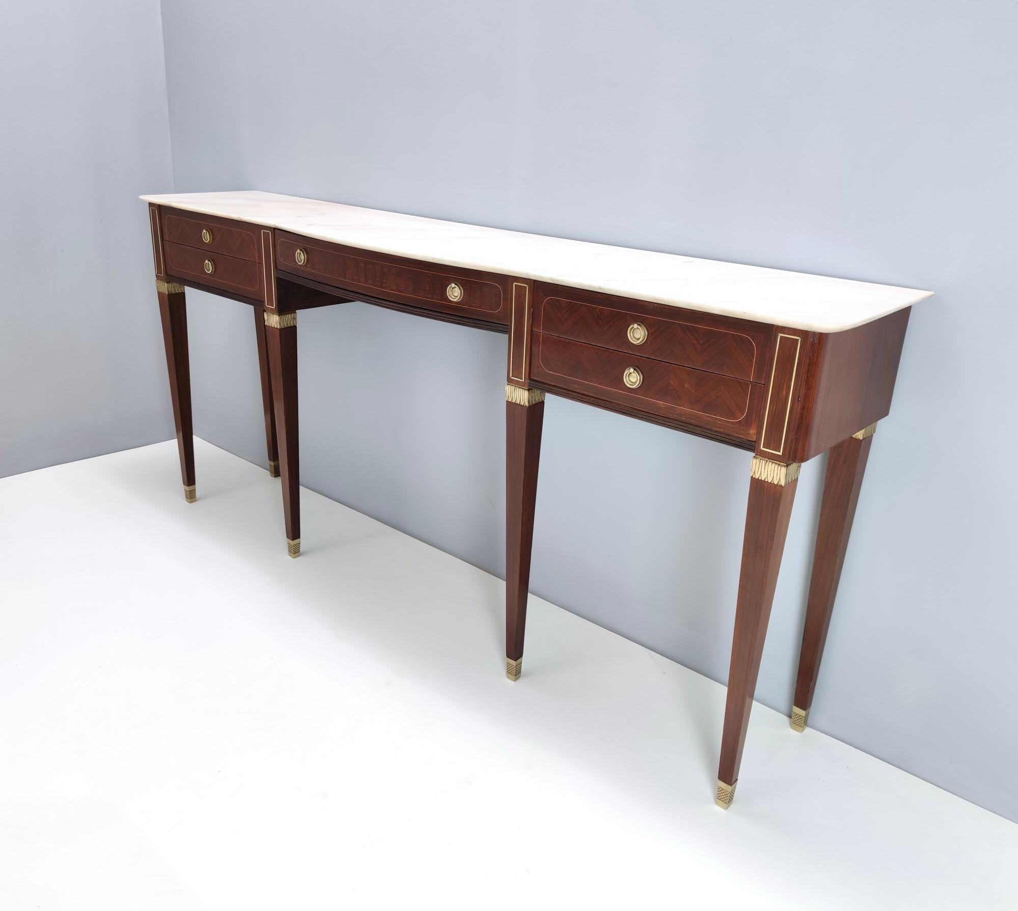 Italian Large Walnut Console Table by Paolo Buffa with Marble Top, Italy