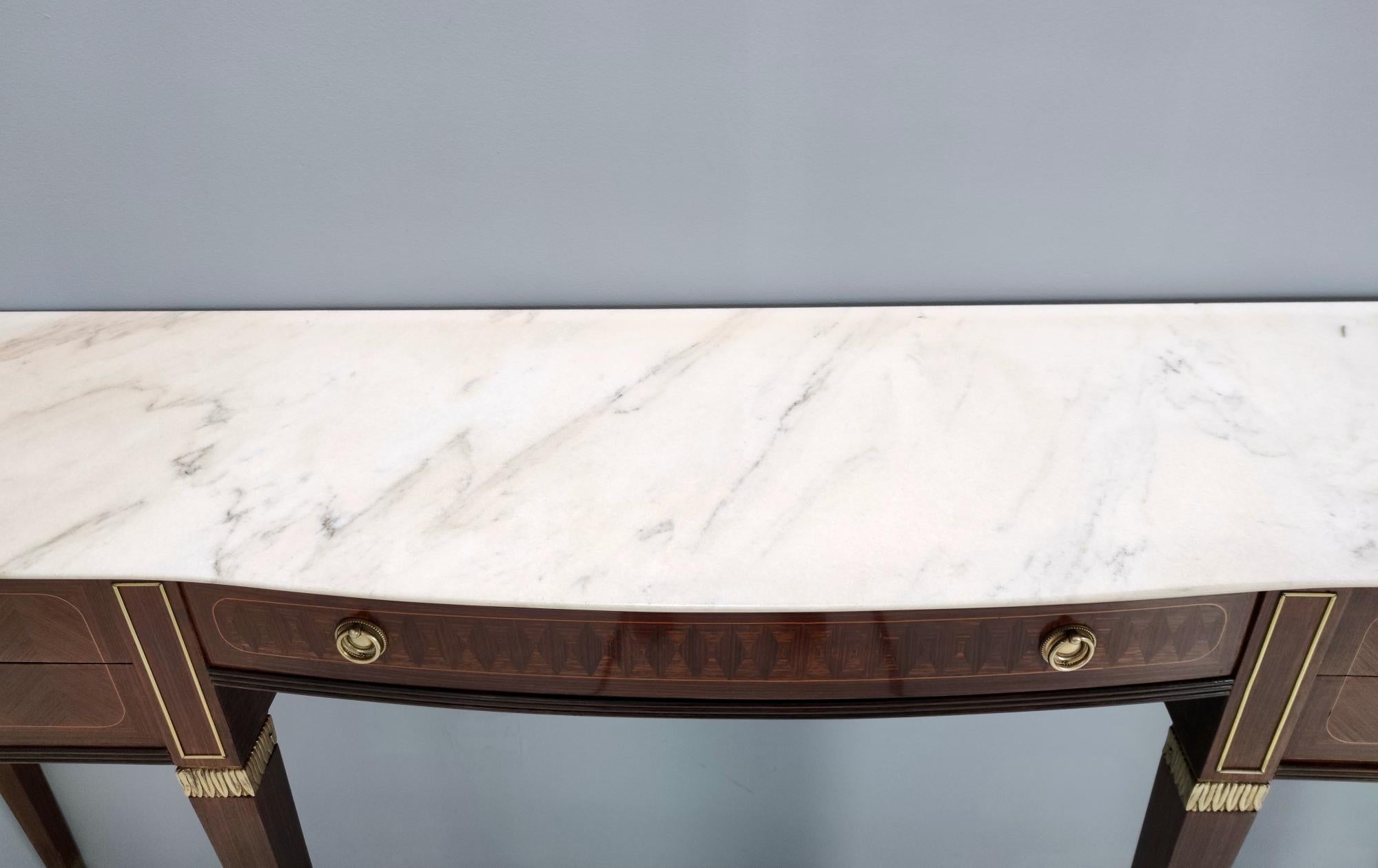 Large Walnut Console Table by Paolo Buffa with Marble Top, Italy 1